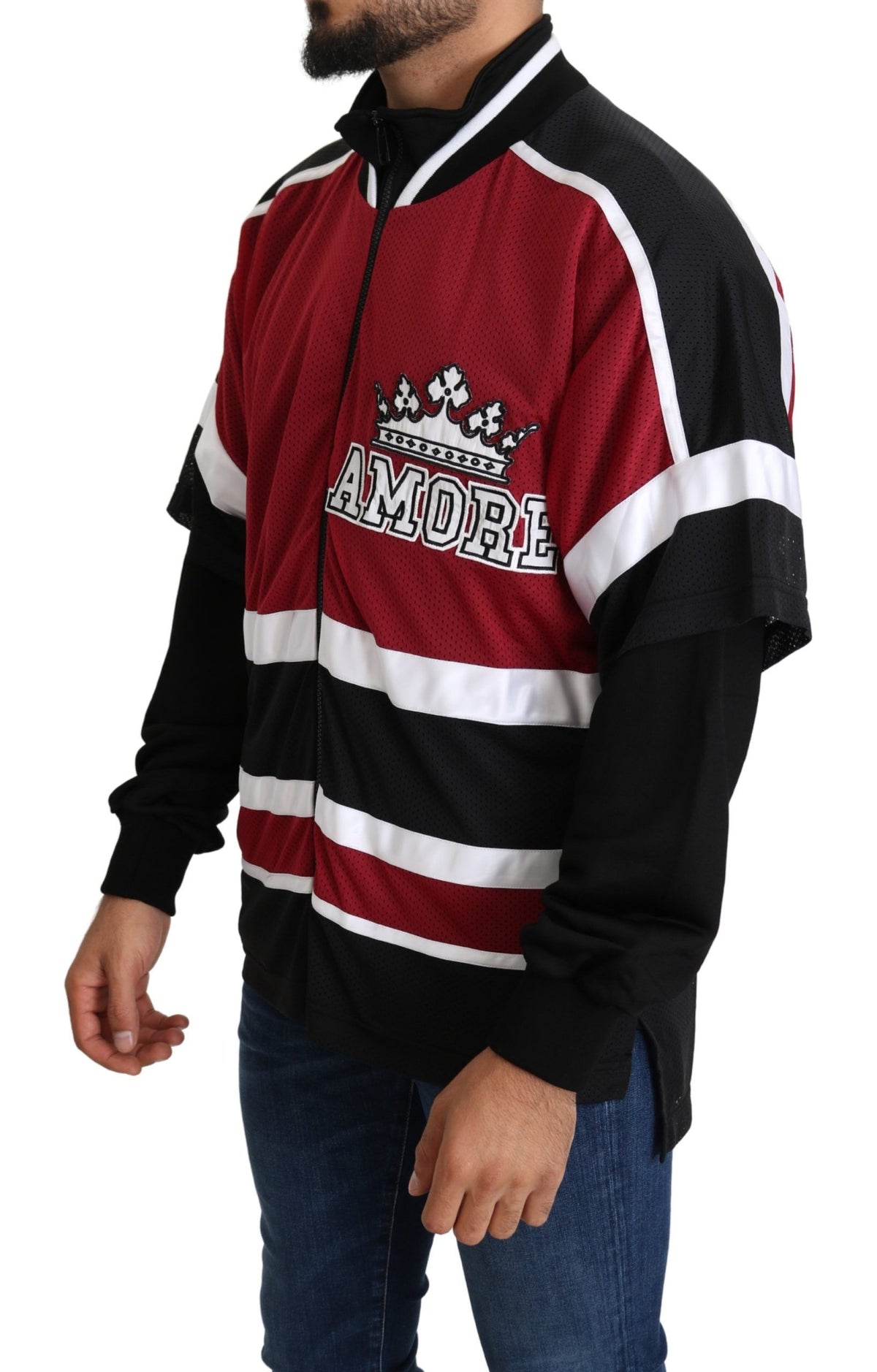 New Dolce & Gabbana Red Black AMORE Sport Full Zipper Sweater