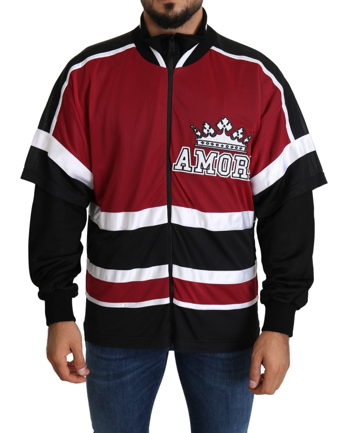 New Dolce & Gabbana Red Black AMORE Sport Full Zipper Sweater