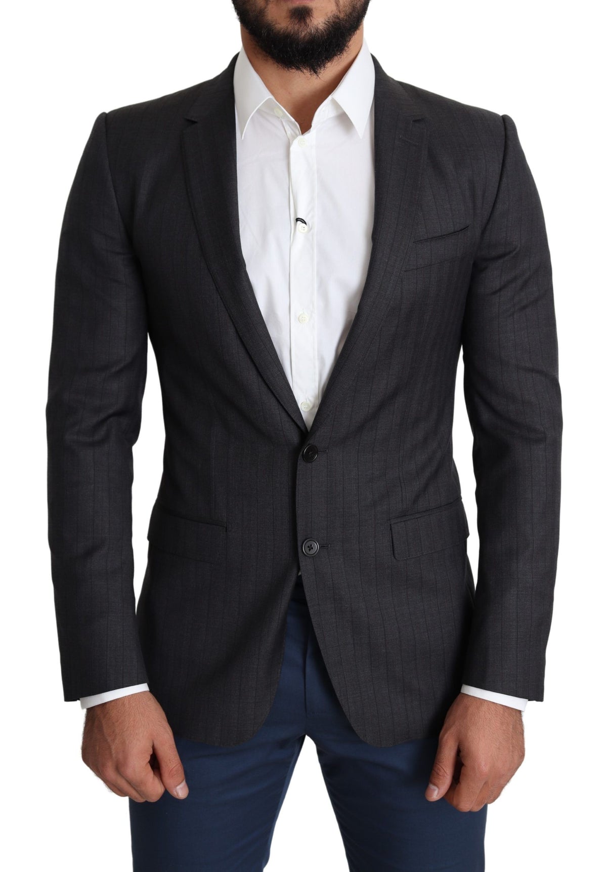 New Dolce & Gabbana Dark Gray Wool Single Breasted Coat MARTINI Blazer