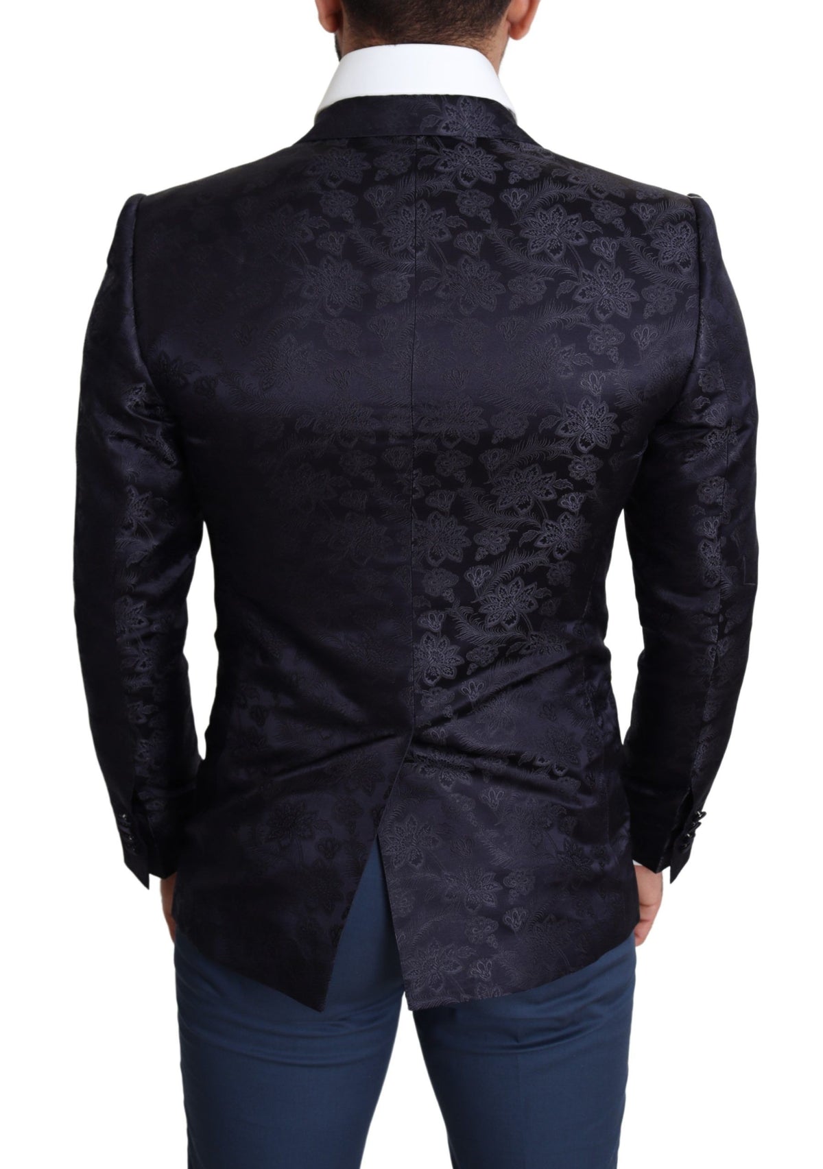 New Dolce & Gabbana Blue Floral Jacquard Silk Coat MARTINI Blazer