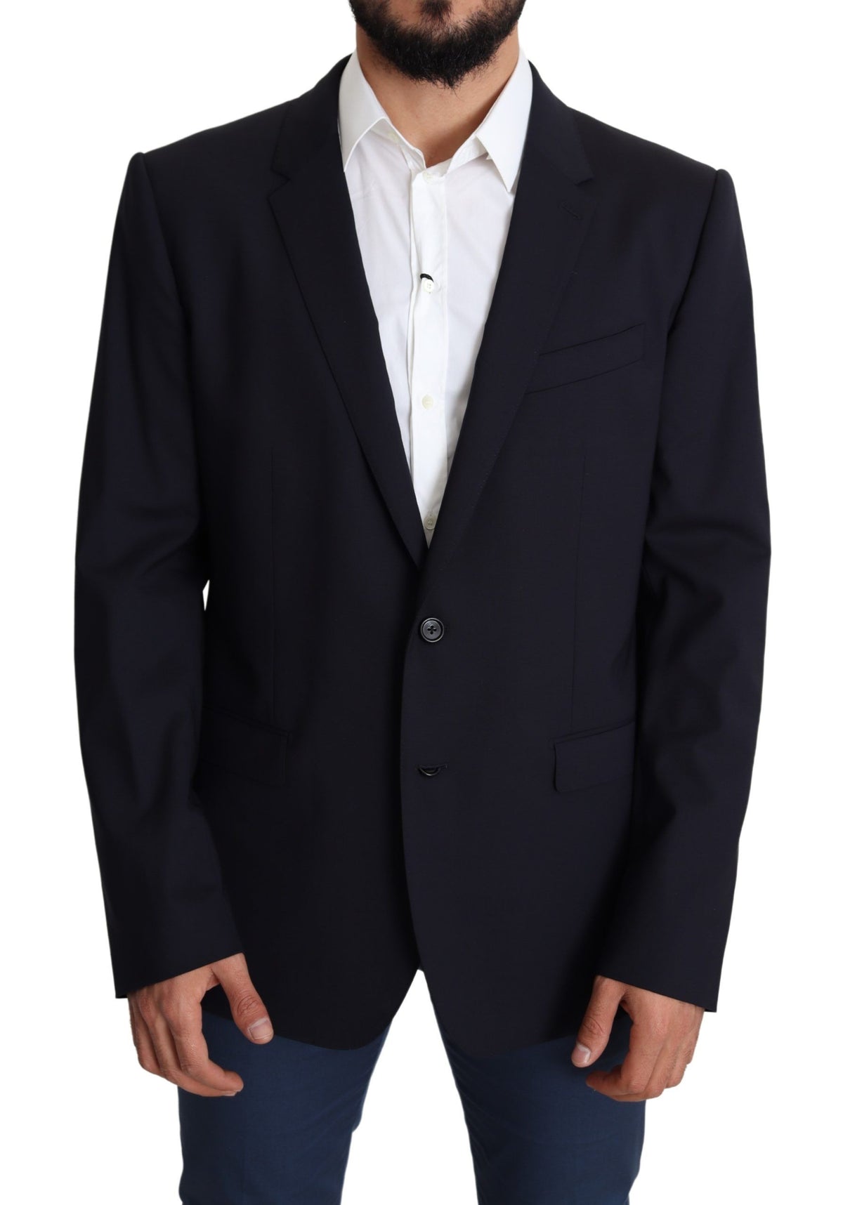 New Dolce & Gabbana Dark Blue Wool Stretch Men Coat MARTINI Blazer