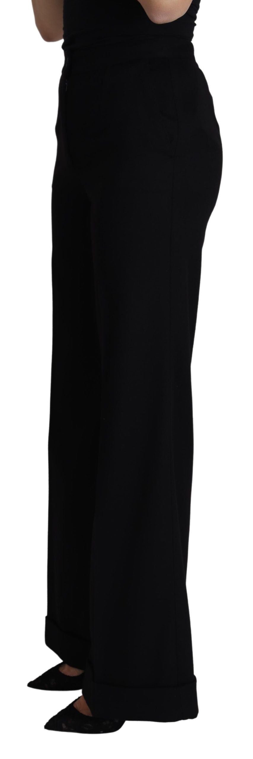 New Dolce & Gabbana Black Cashmere Wide Leg Women Trouser Pants