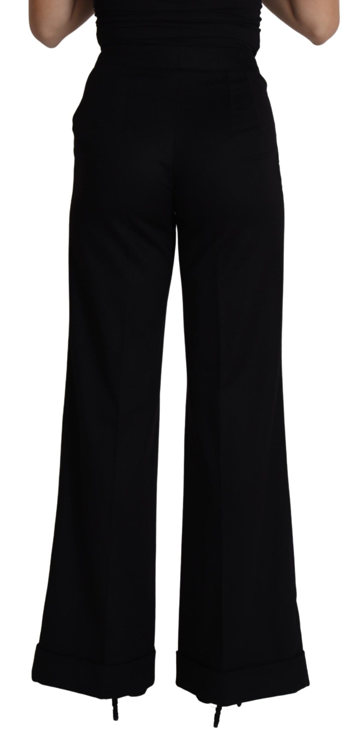 New Dolce & Gabbana Black Cashmere Wide Leg Women Trouser Pants