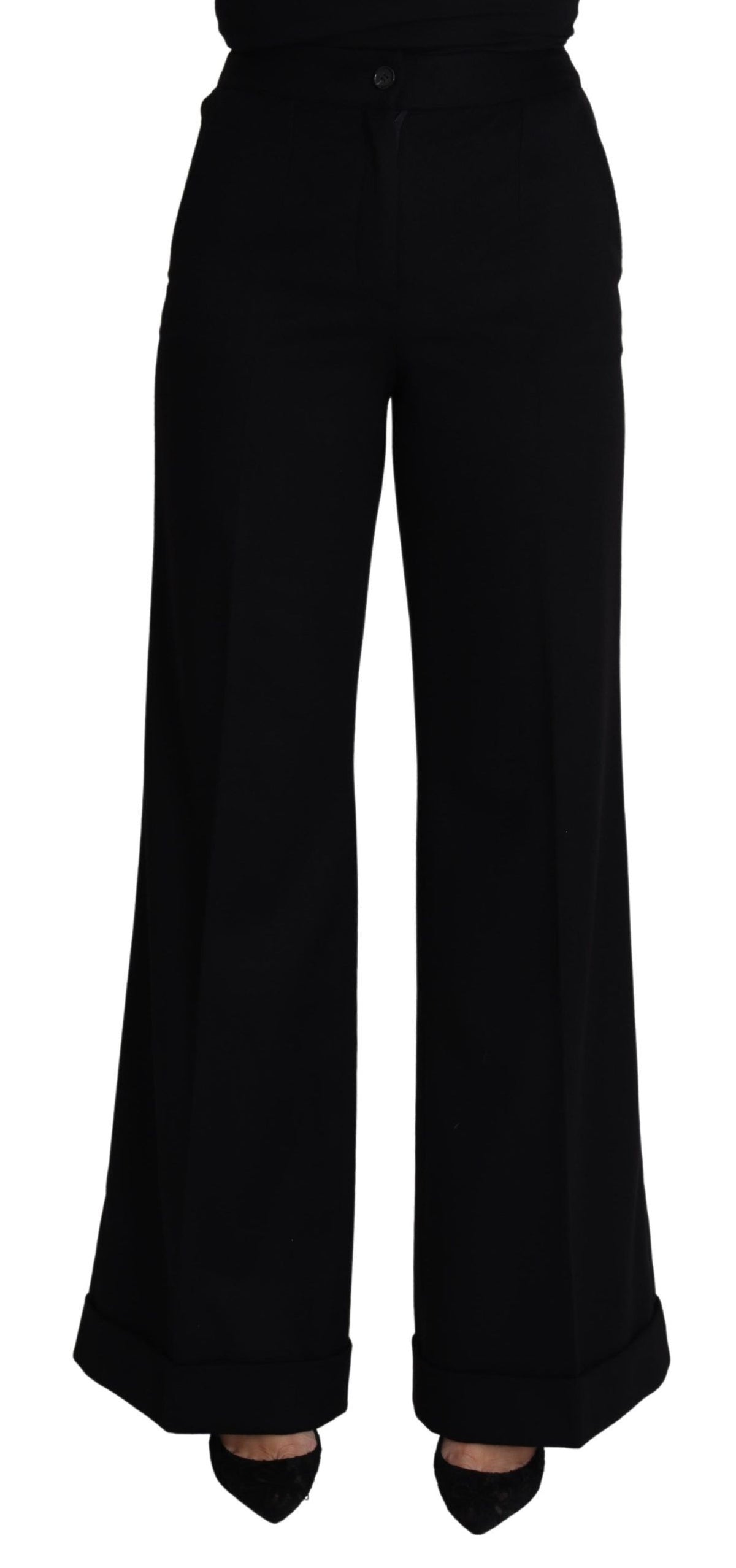 New Dolce & Gabbana Black Cashmere Wide Leg Women Trouser Pants