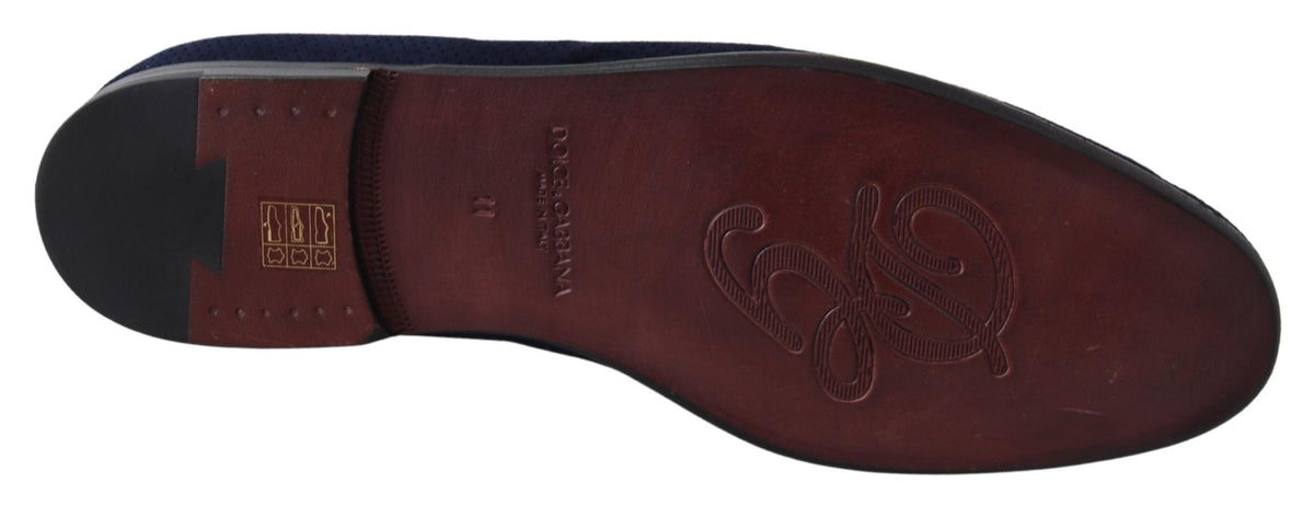 New Dolce & Gabbana Blue Suede Caiman Loafers Slippers Shoes