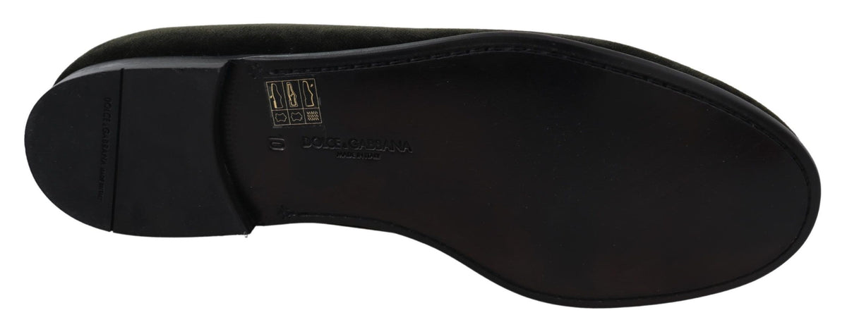 New Dolce & Gabbana Green Velvet Slip On Mens Loafers Shoes