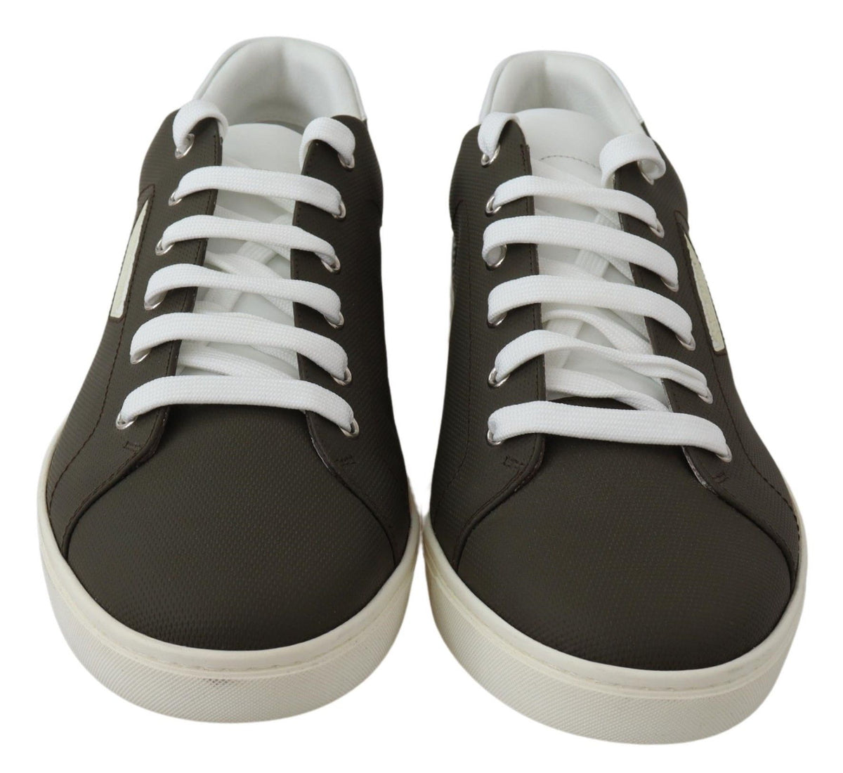 New Dolce & Gabbana White Green Leather Low Top Sneakers Shoes