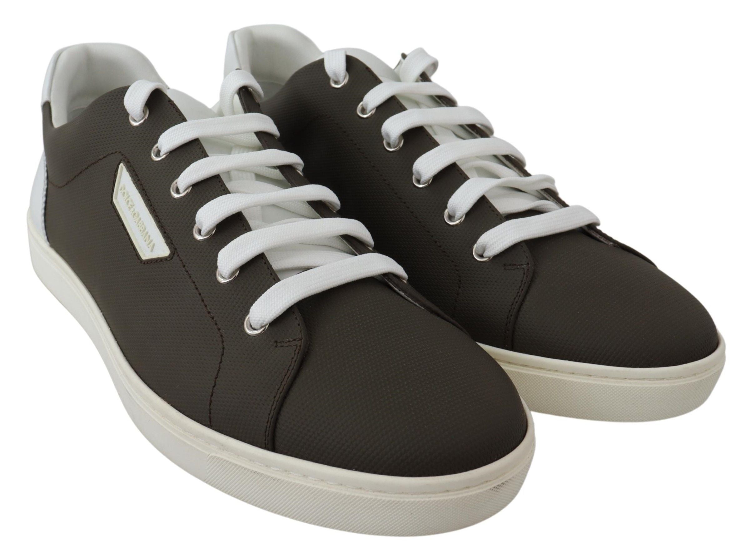 New Dolce & Gabbana White Green Leather Low Top Sneakers Shoes