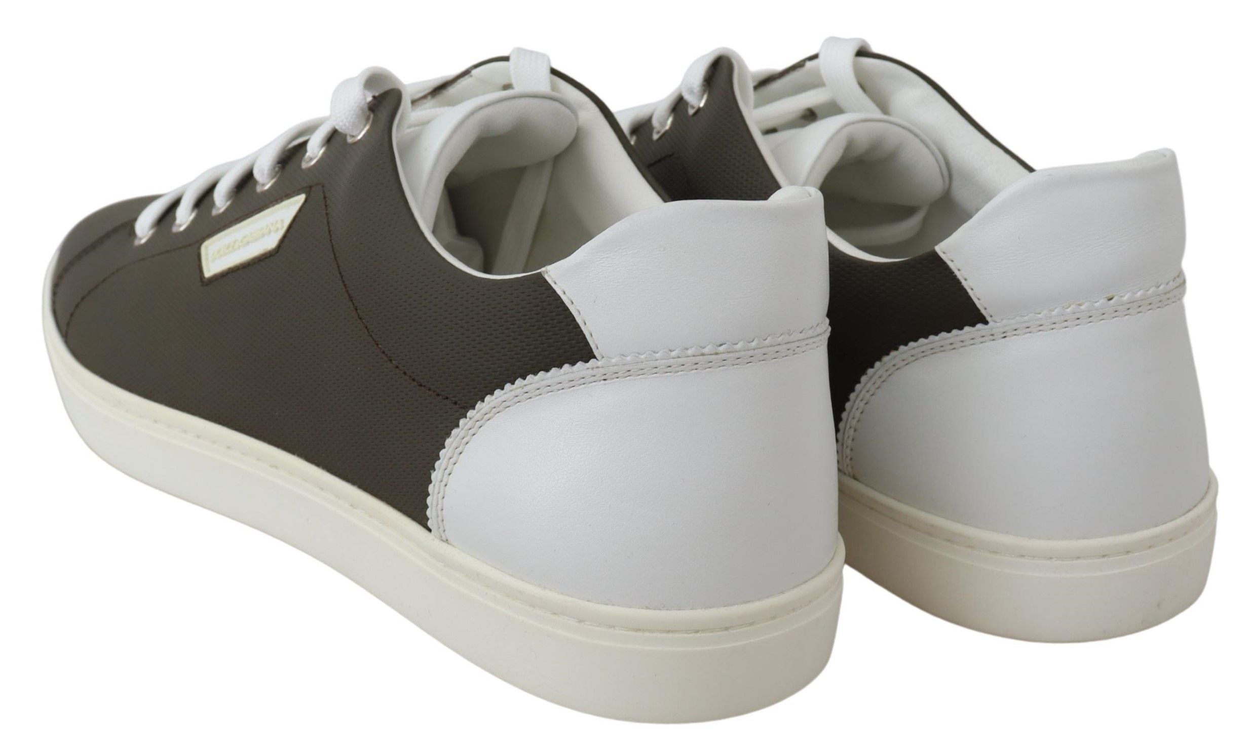 New Dolce & Gabbana White Green Leather Low Top Sneakers Shoes