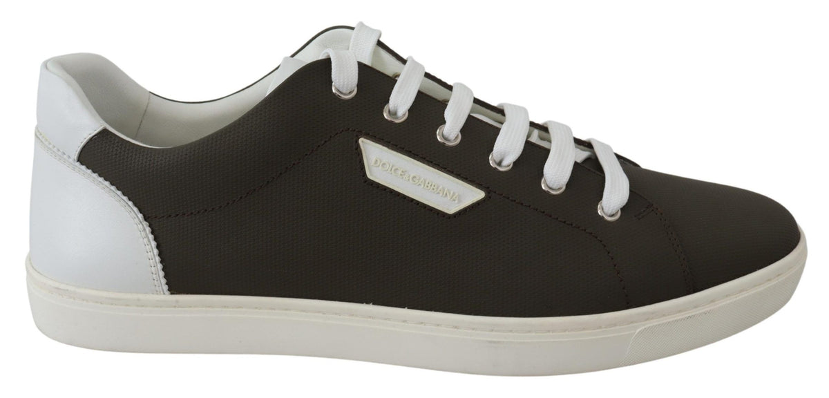 New Dolce & Gabbana White Green Leather Low Top Sneakers Shoes