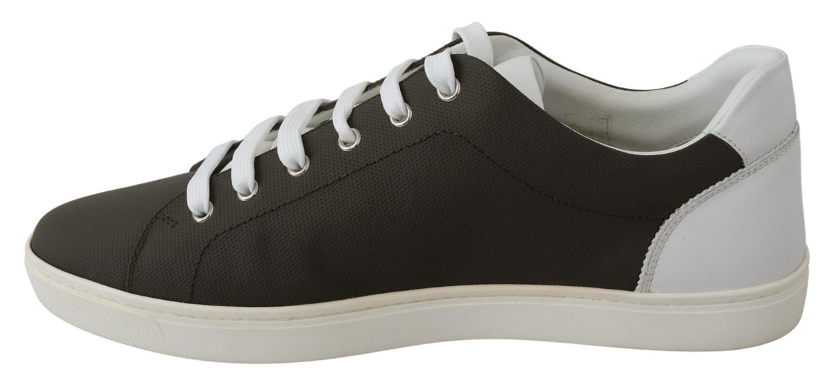 New Dolce & Gabbana White Green Leather Low Top Sneakers Shoes