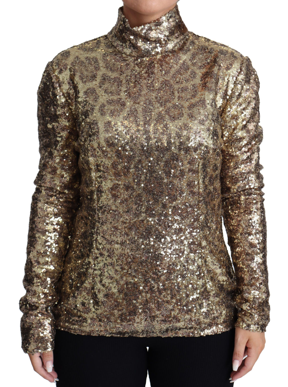 New Dolce & Gabbana Brown Leopard Fit Turtleneck Sequin Sweater