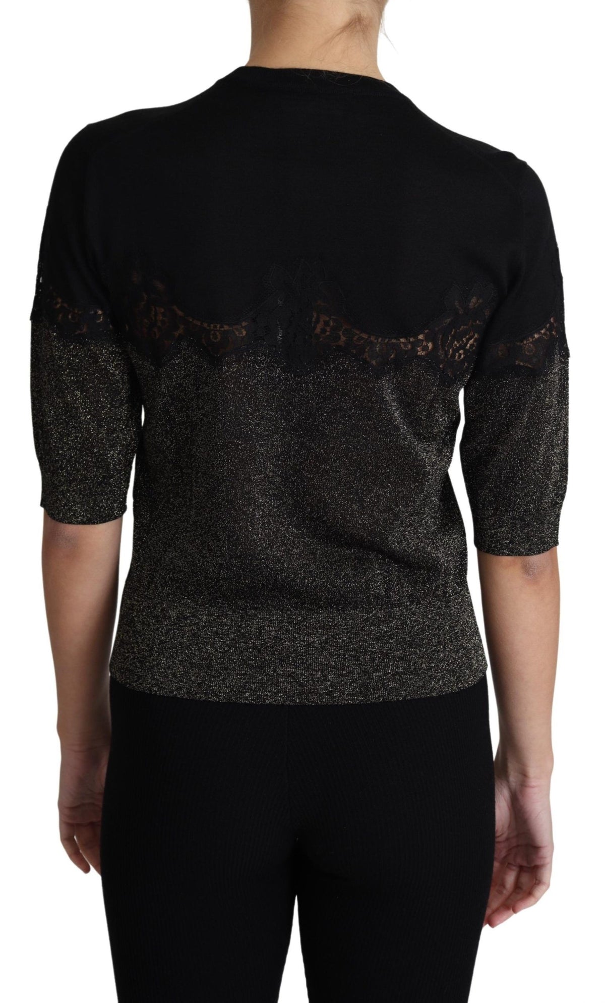 New Dolce & Gabbana Black Shiny Lurex Lace Insert Pullover Top