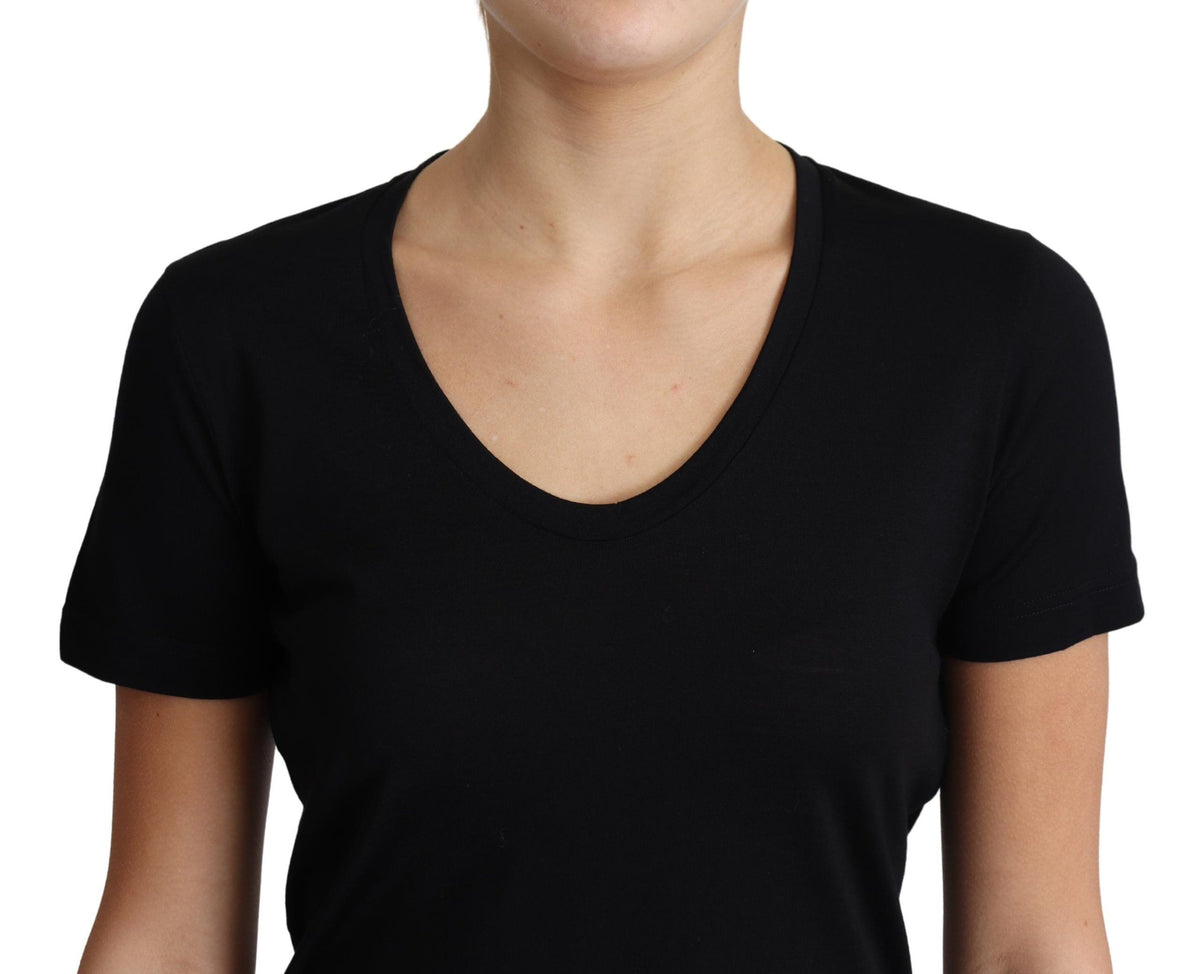 New Dolce & Gabbana Black Wool Round Neck Short Sleeves T-shirt