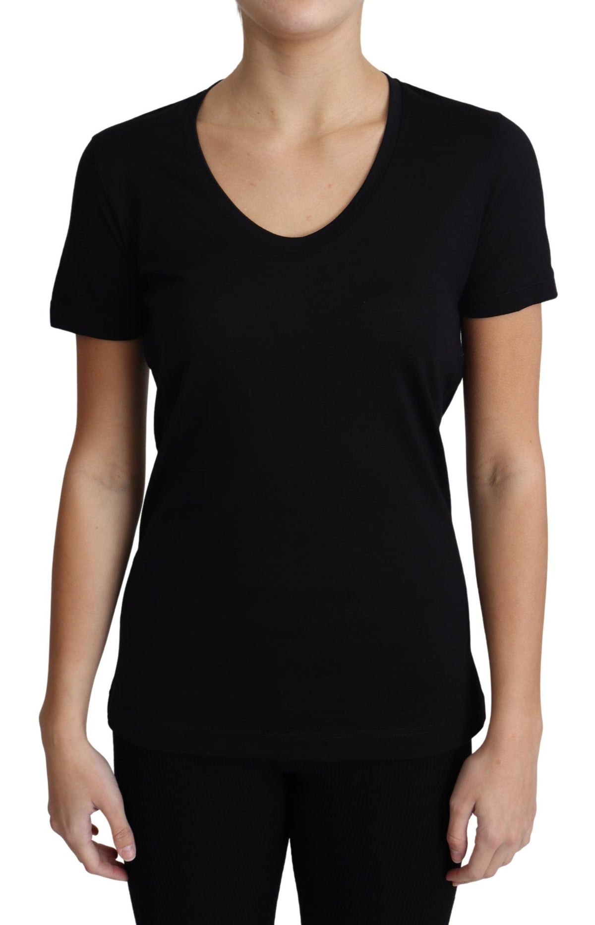 New Dolce & Gabbana Black Wool Round Neck Short Sleeves T-shirt