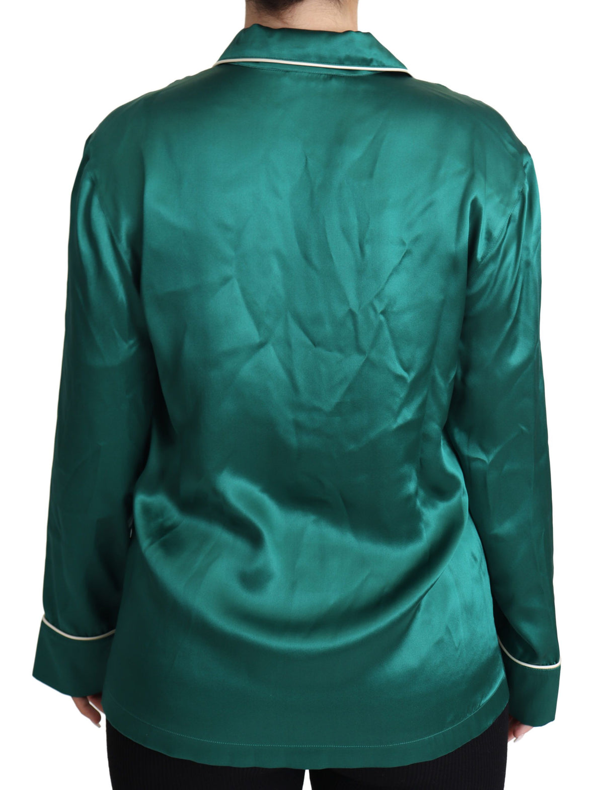 New Dolce & Gabbana Green Pyjama Blouse Silk Lounge Sleepwear Top