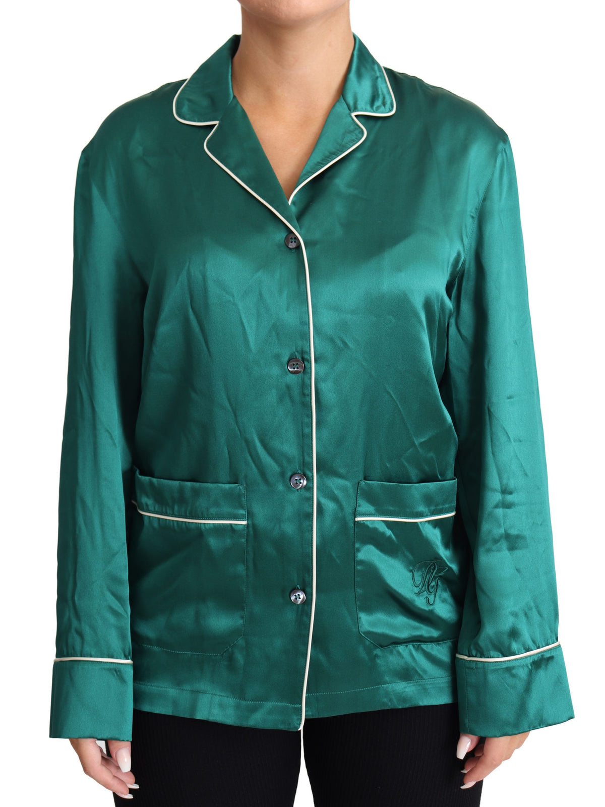 New Dolce & Gabbana Green Pyjama Blouse Silk Lounge Sleepwear Top