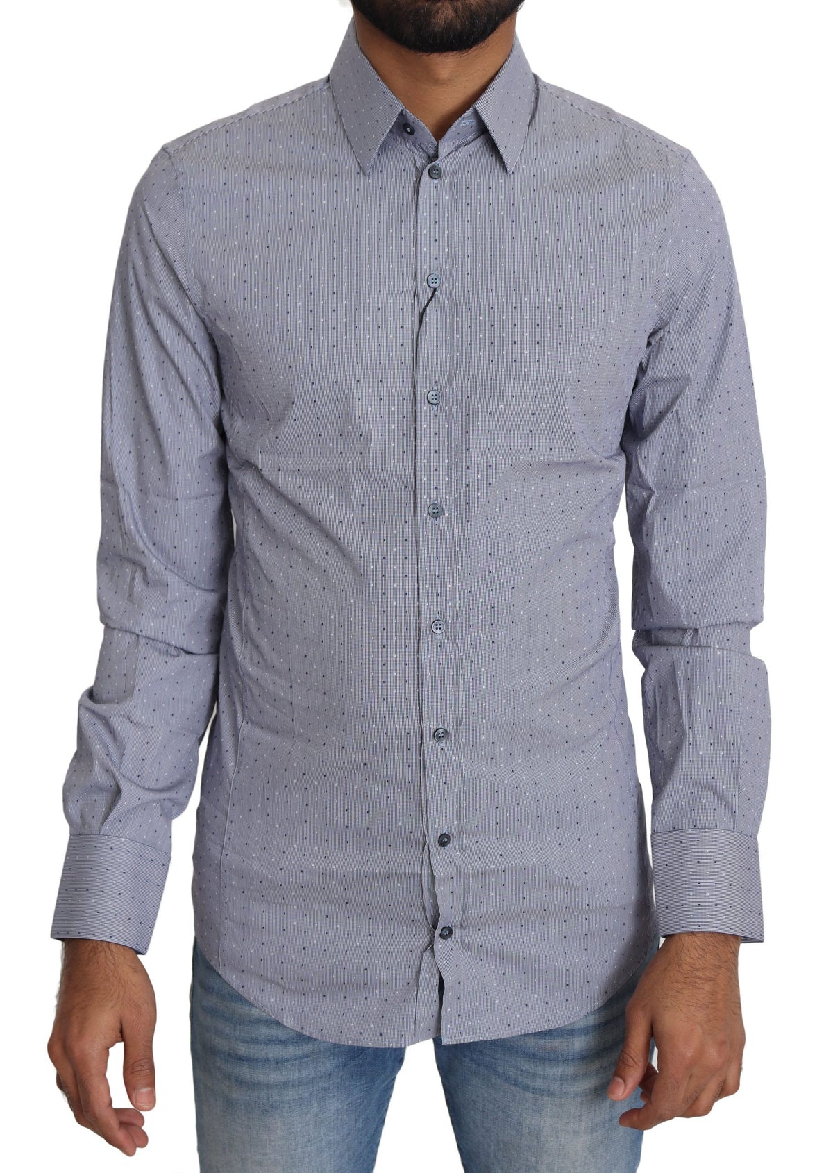 New Dolce & Gabbana Gray Dotted Semi Fitted Formal SICILIA Shirt
