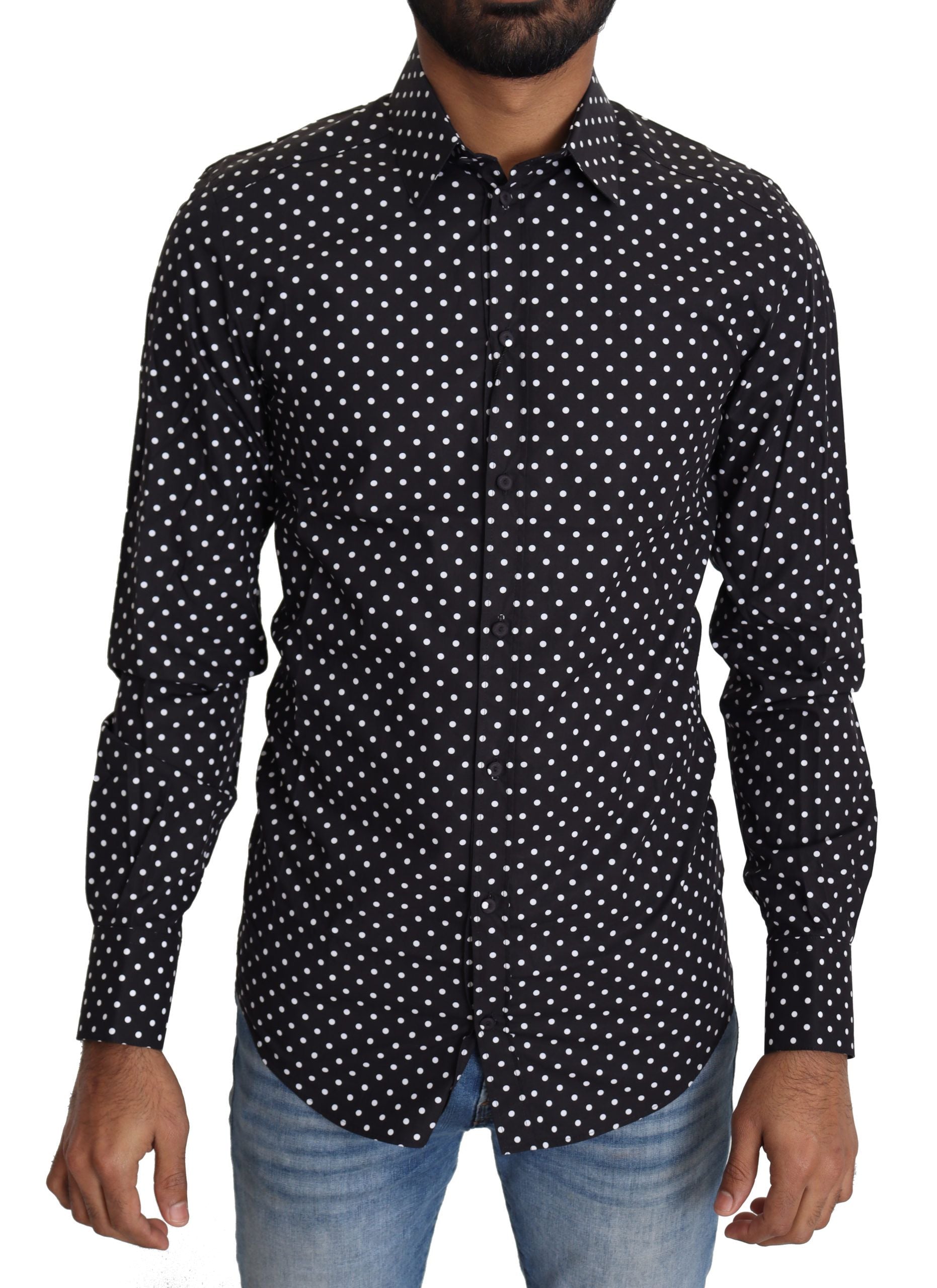 New Dolce & Gabbana Black White Polka Dots Casual Shirt