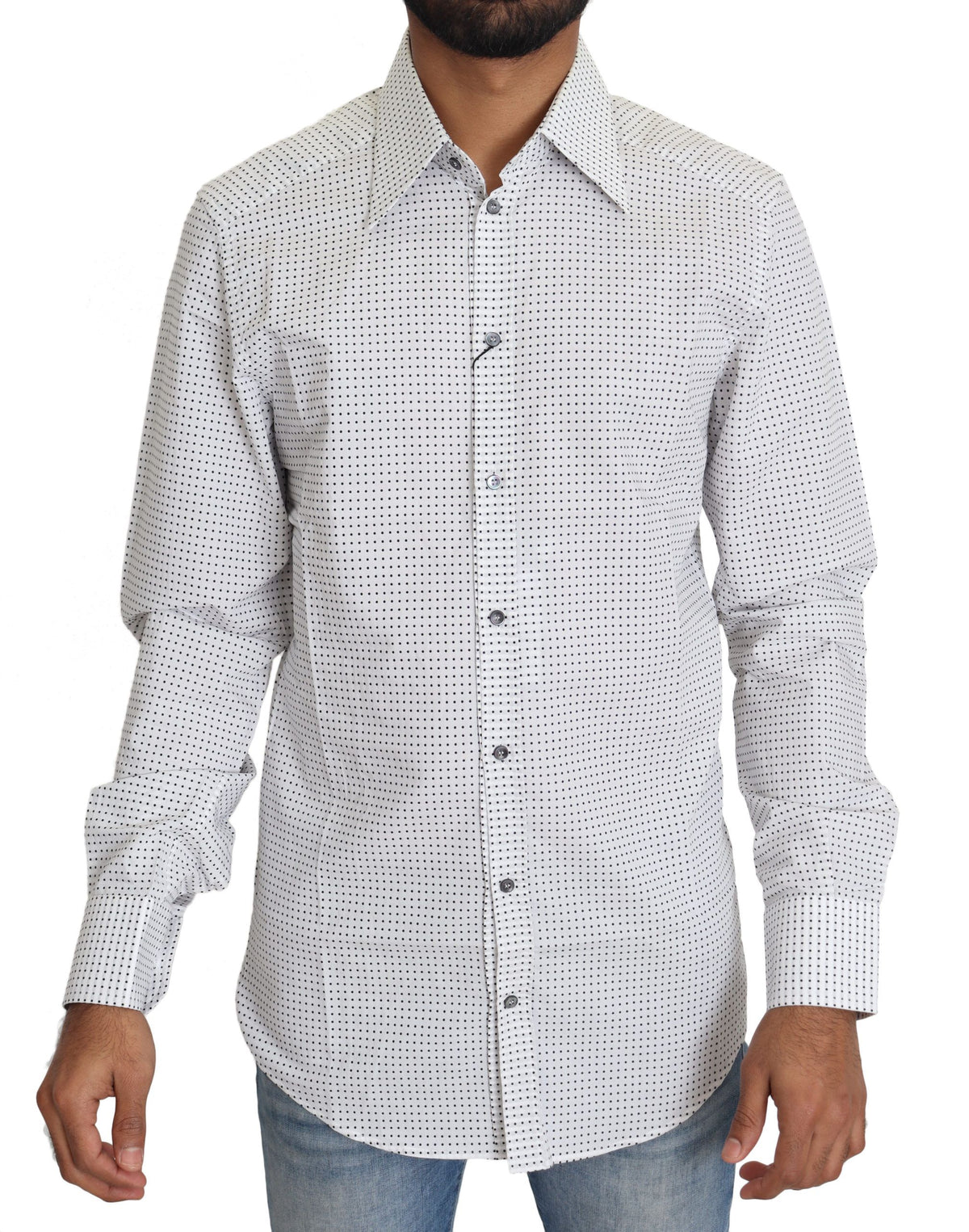 New Dolce & Gabbana Black White Polka Dots Dress Shirt