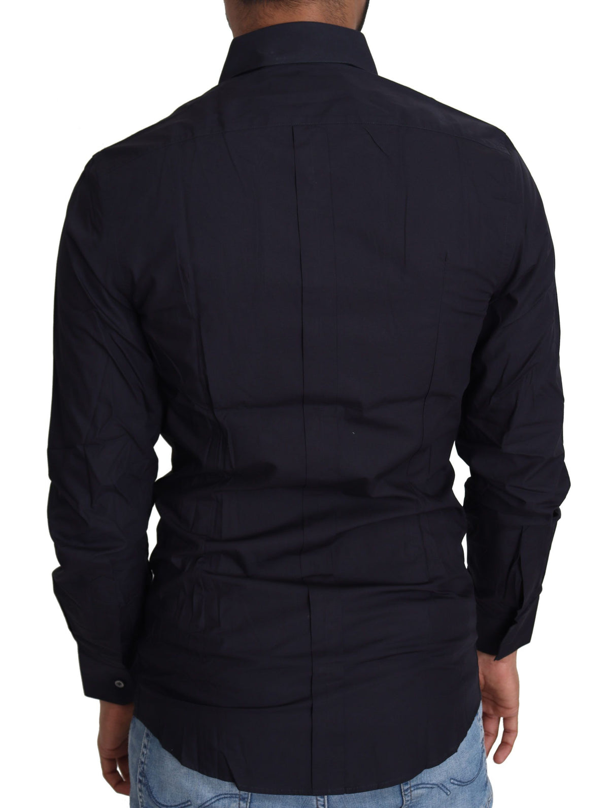 New Dolce & Gabbana Navy Blue Cotton Formal Dress Shirt