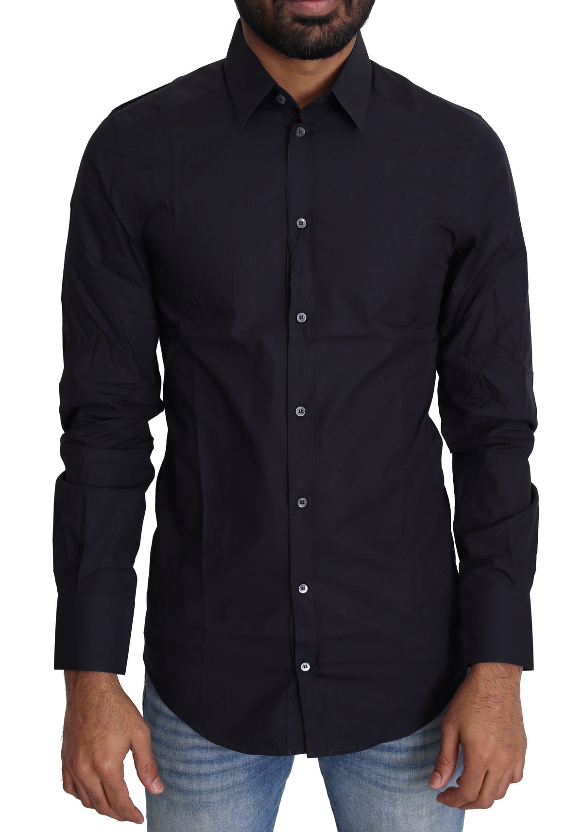 New Dolce & Gabbana Navy Blue Cotton Formal Dress Shirt