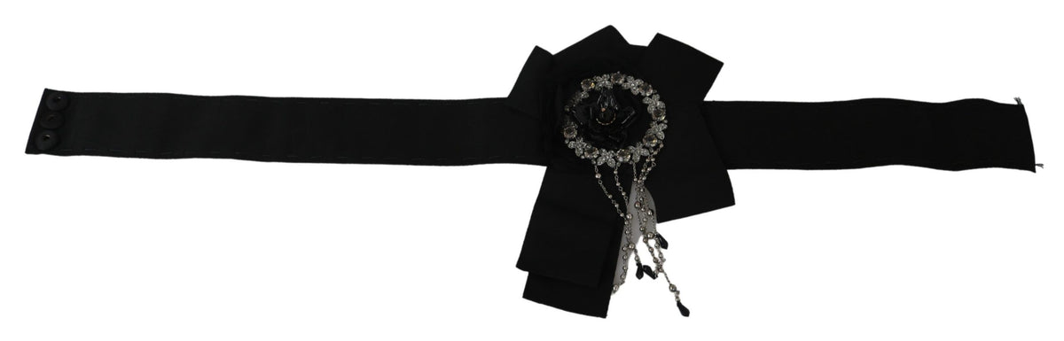 New Dolce & Gabbana Black Crystal Brooch Wide Wai SATORIA Belt