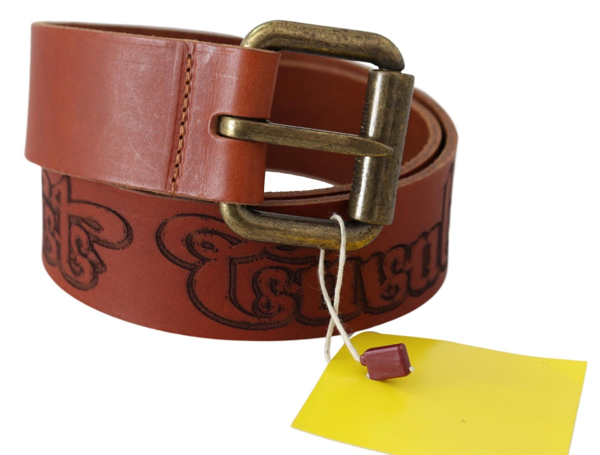 New Just Cavalli Brown Leather Logo Bronze Rustic Metal Buckle Belt