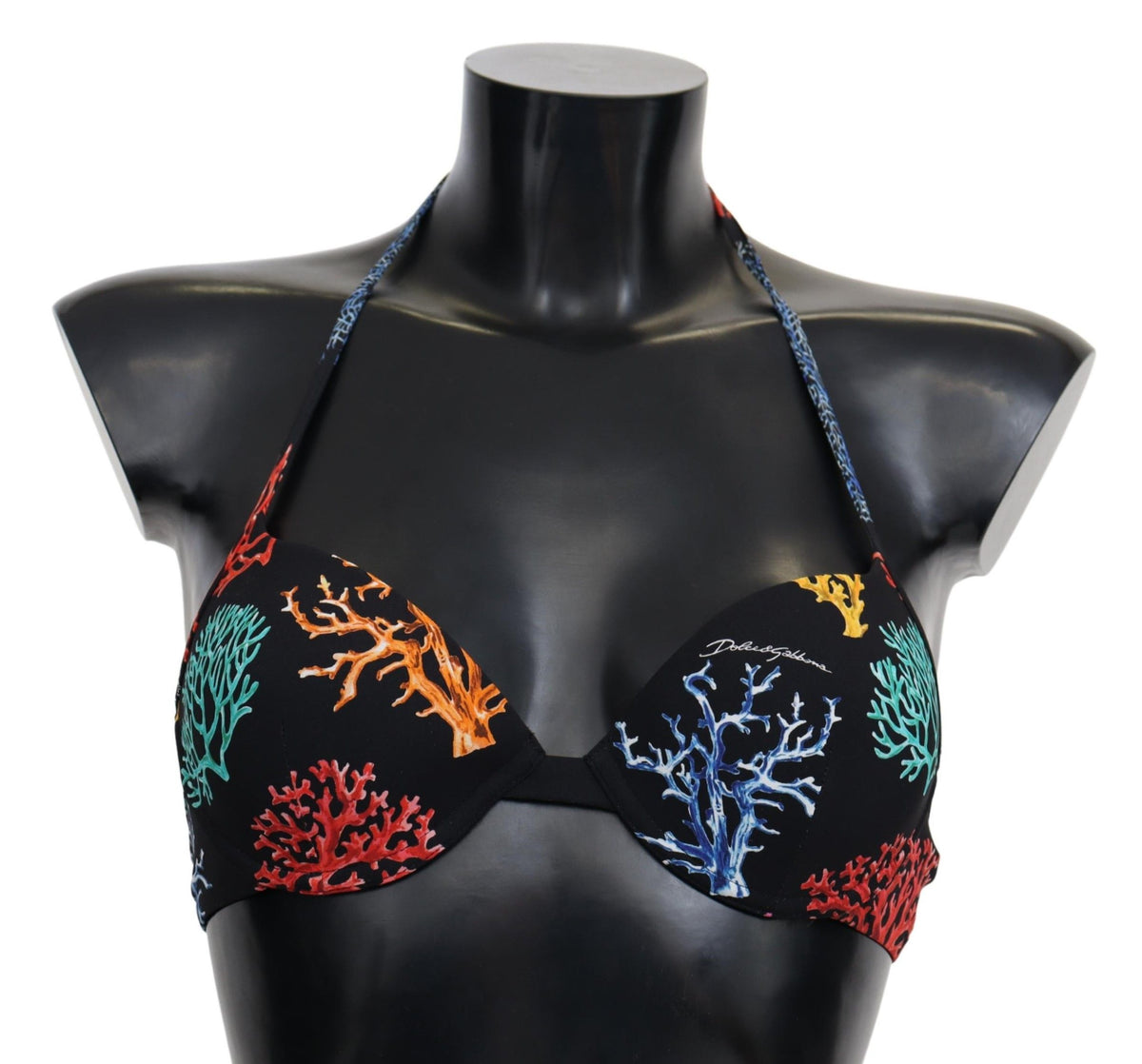 New Dolce & Gabbana Black Corals Print Women Beachwear Bikini Tops