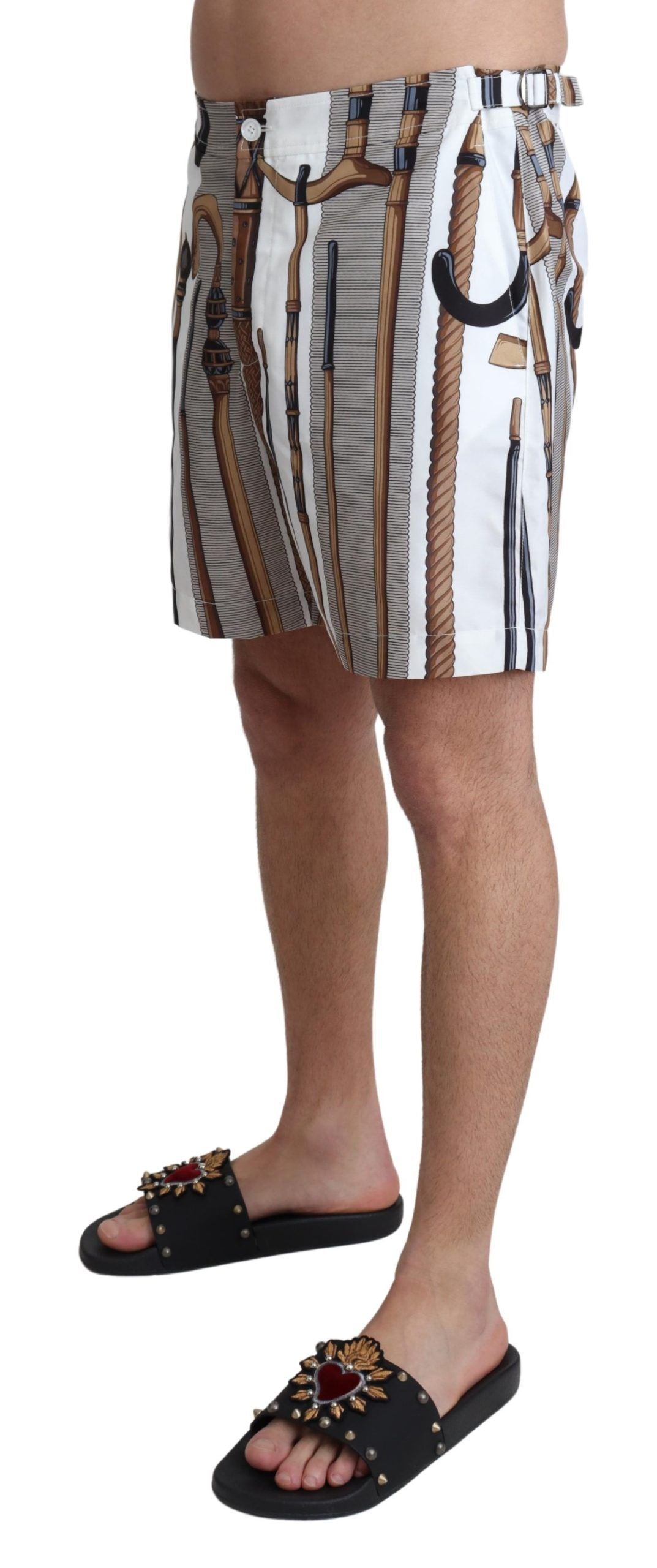 New Dolce & Gabbana White Walking Stick Beachwear Shorts Swimshorts