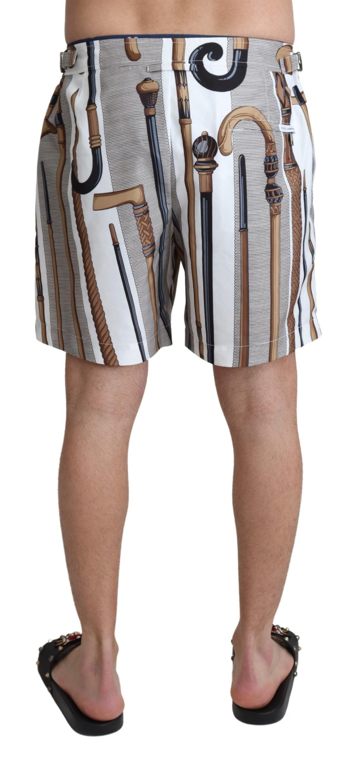 New Dolce & Gabbana White Walking Stick Beachwear Shorts Swimshorts