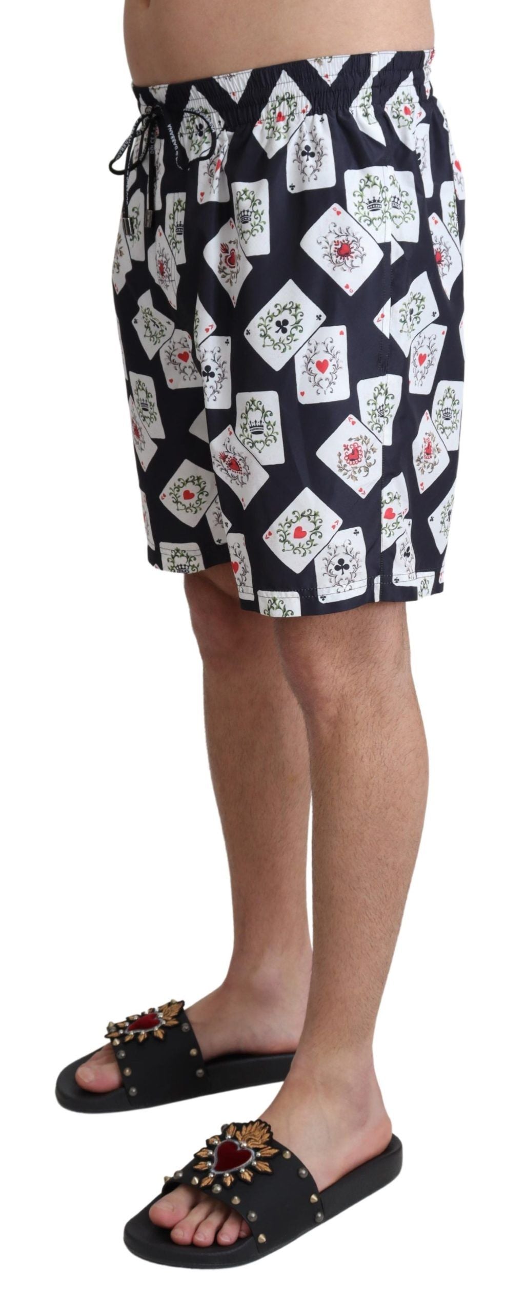 New Dolce & Gabbana Black Card Deck Print Beachwear Swimshorts