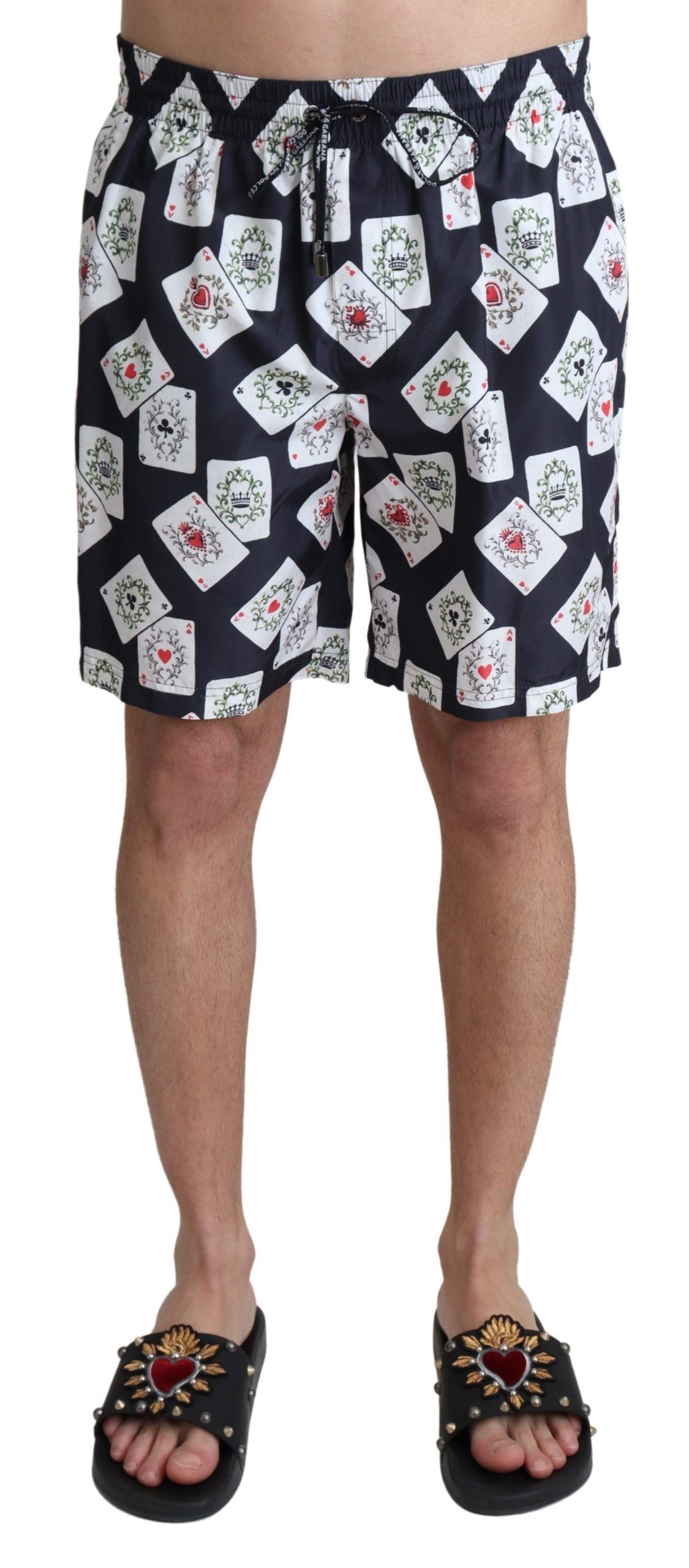New Dolce & Gabbana Black Card Deck Print Beachwear Swimshorts