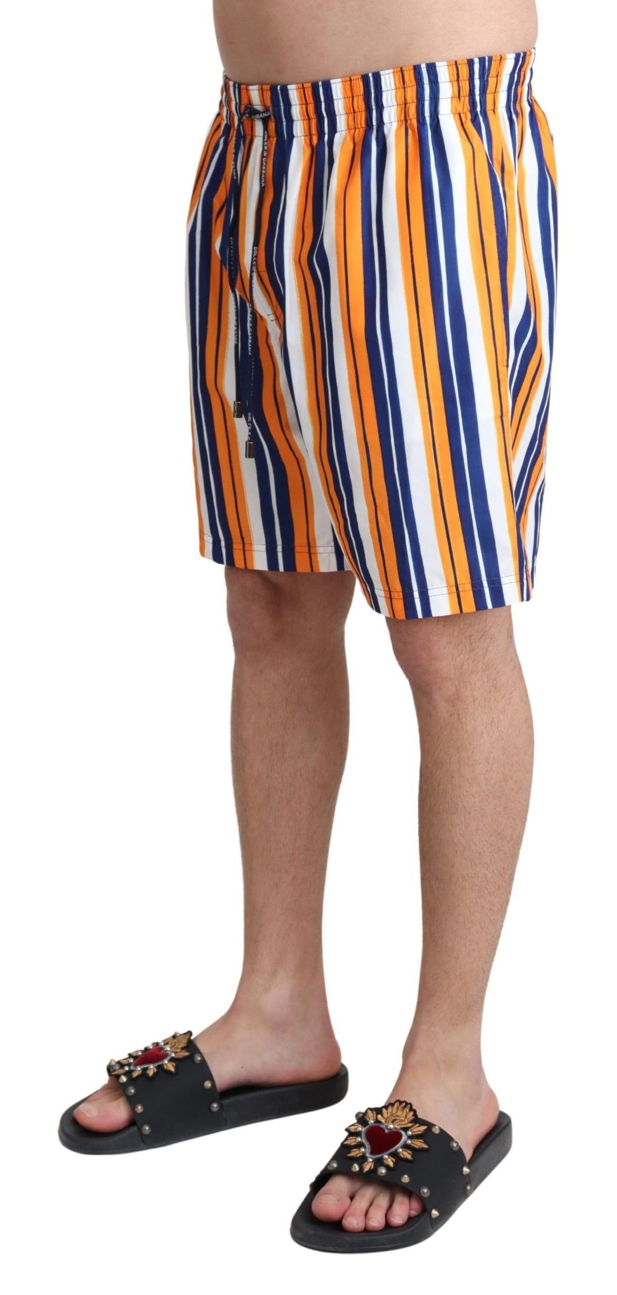 New Dolce & Gabbana Multicolor Striped Beachwear Swimshorts