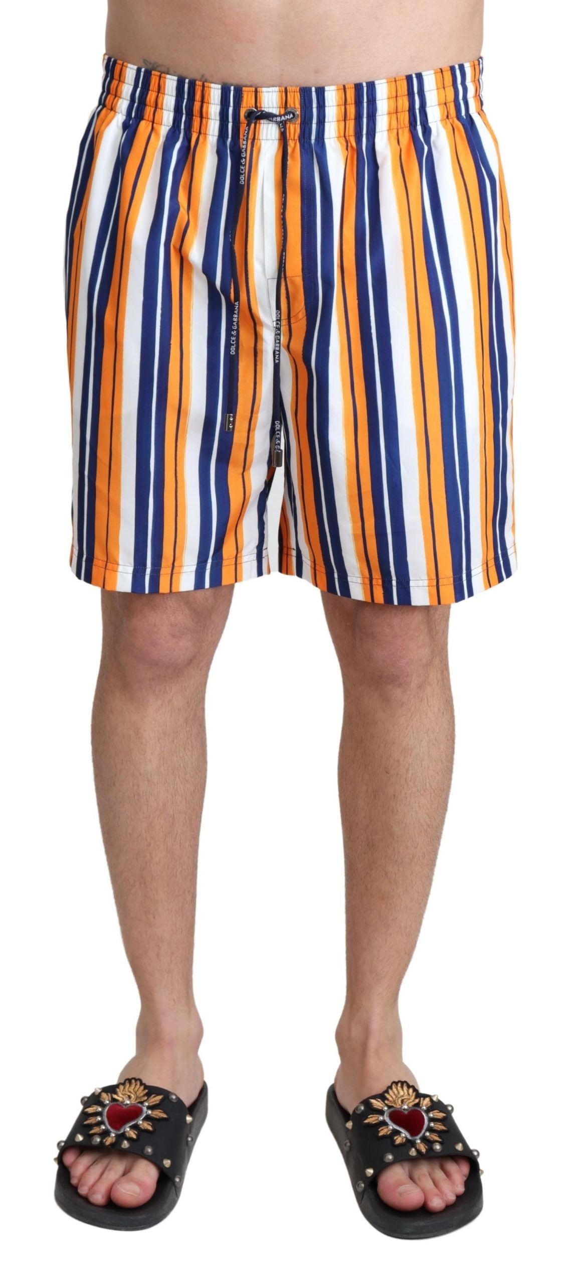 New Dolce & Gabbana Multicolor Striped Beachwear Swimshorts