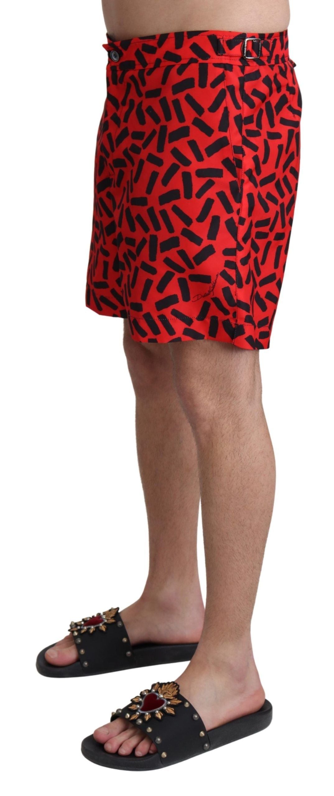 New Dolce & Gabbana Red Patterned Beachwear Shorts Swimwear
