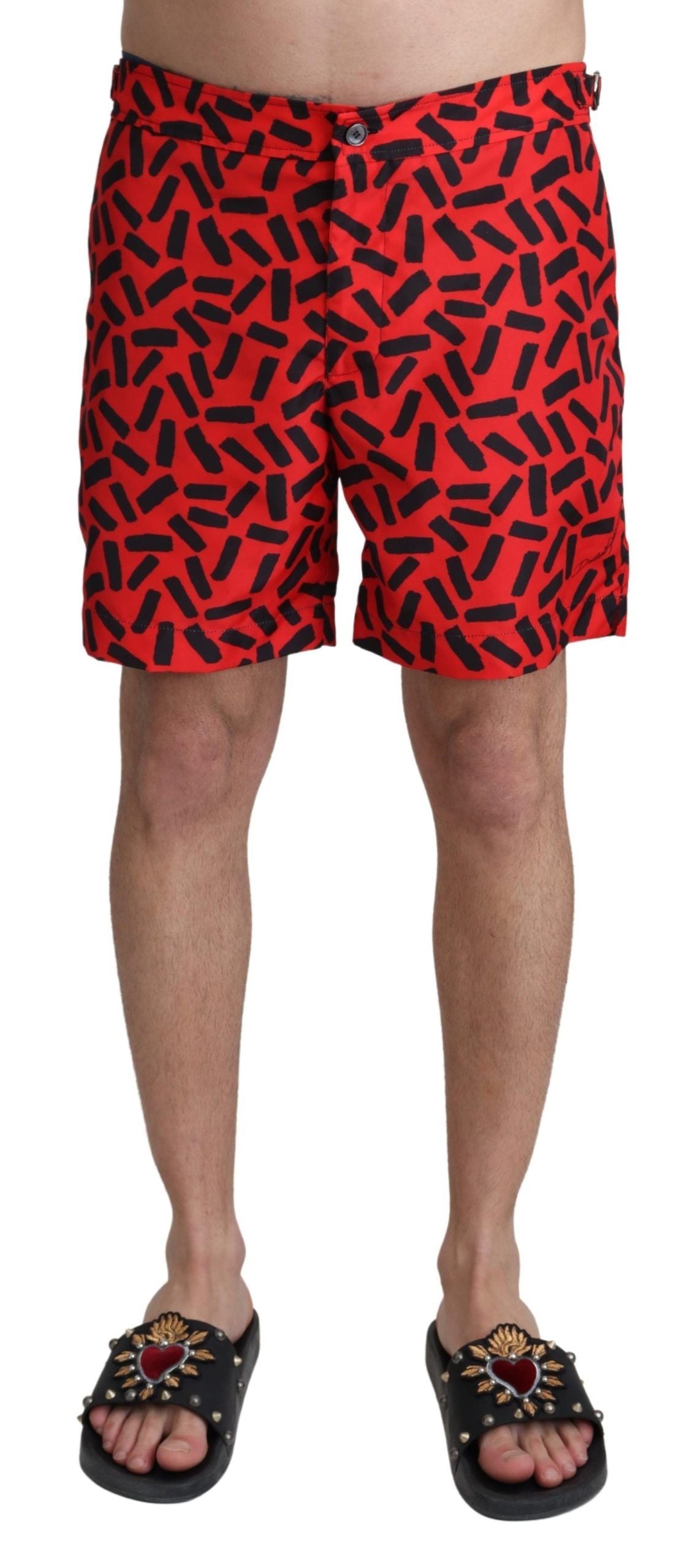 New Dolce & Gabbana Red Patterned Beachwear Shorts Swimwear