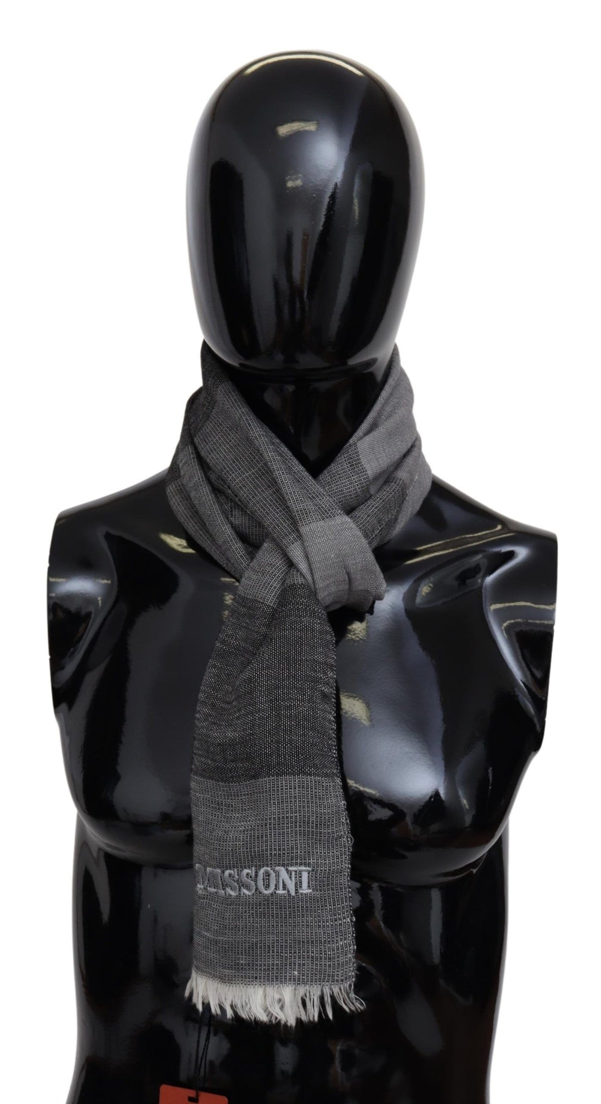 New Missoni Gray Striped Wool Unisex Neck Wrap Fringes Scarf