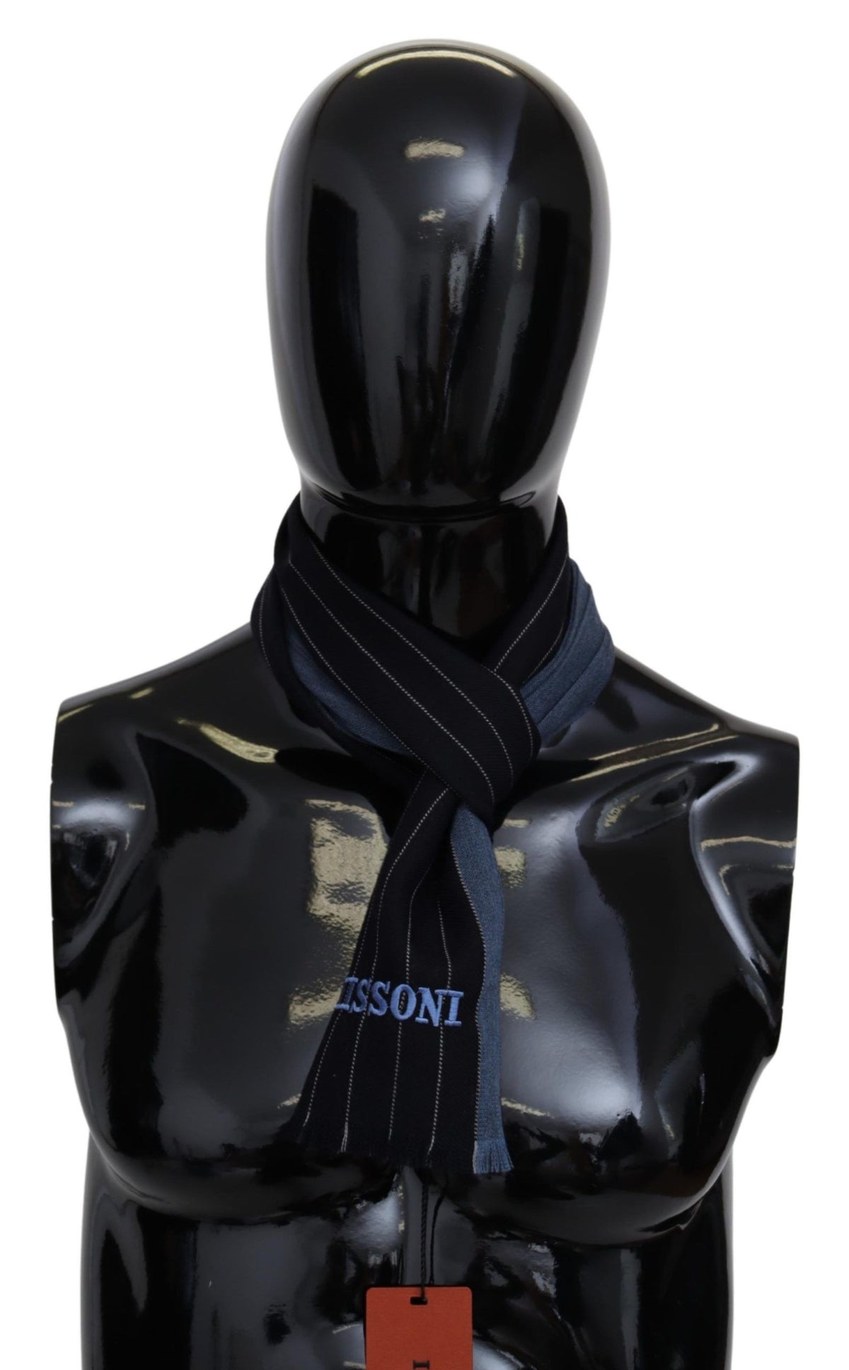 New Missoni Black Blue Striped Wool Unisex Wrap scarf