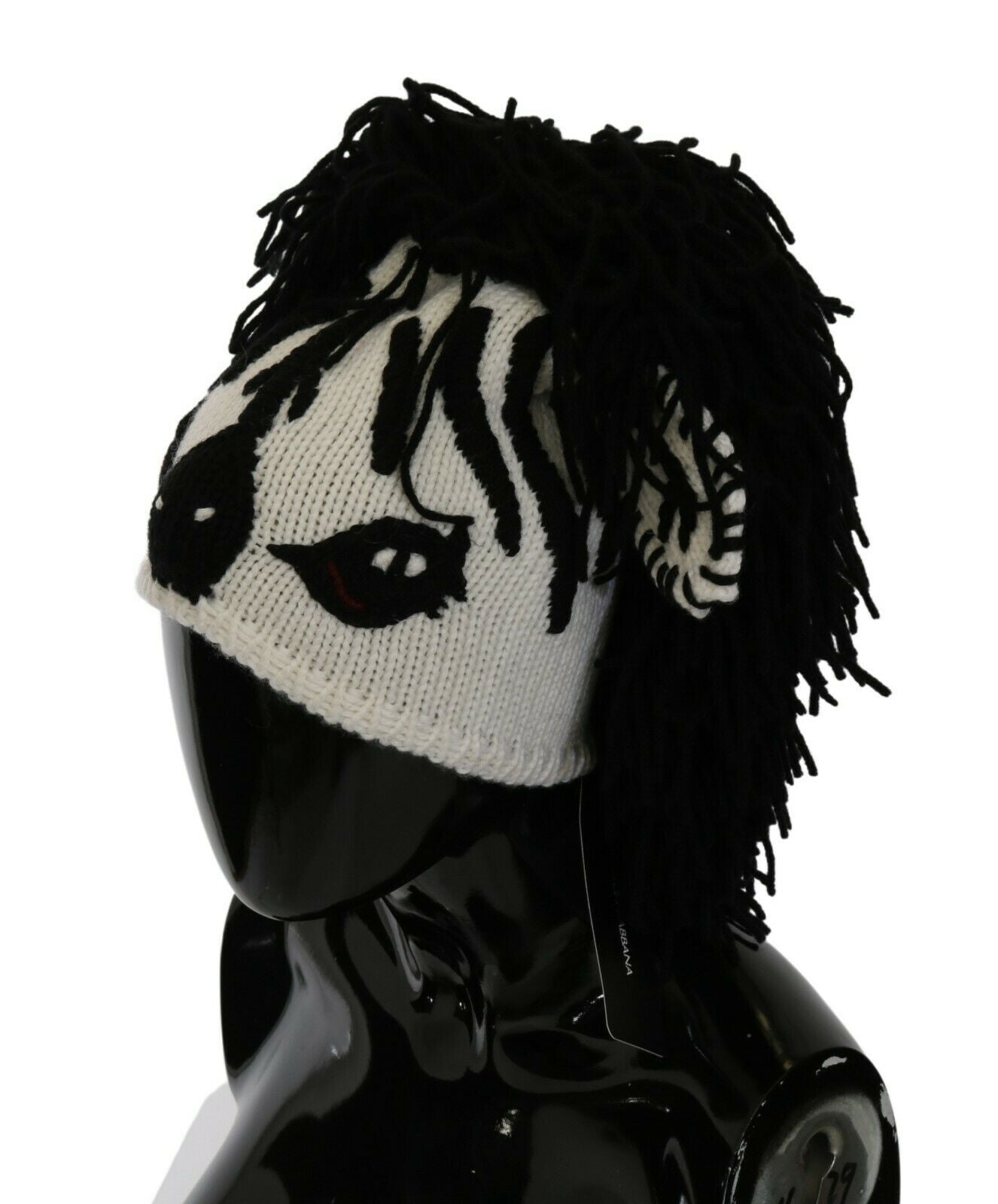 New Dolce & Gabbana Black White Knitted Cashmere Animal Design Hat
