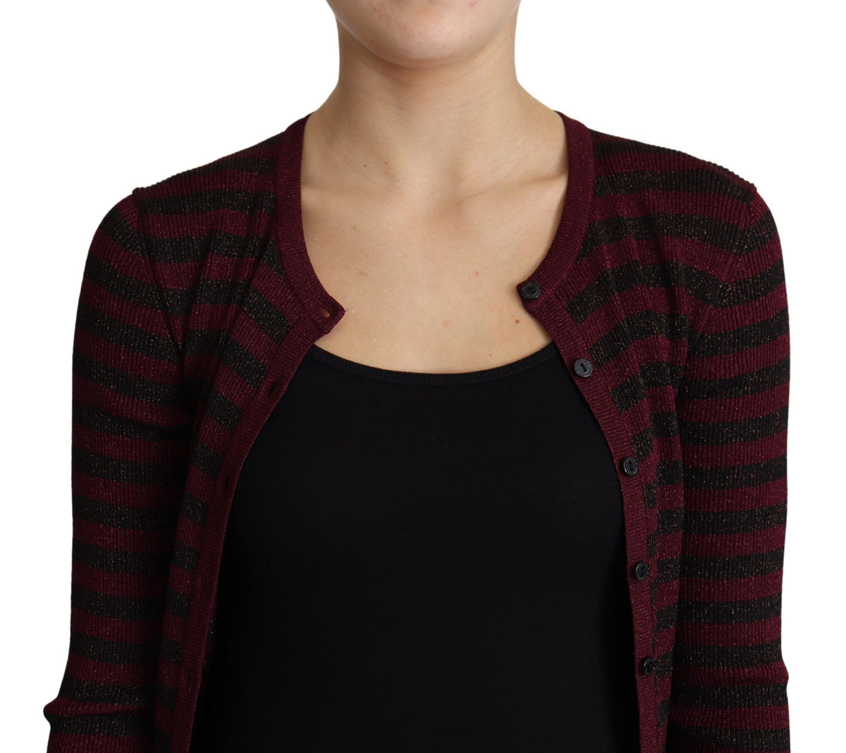 New Dolce & Gabbana Black Red Striped Cardigan Sweater