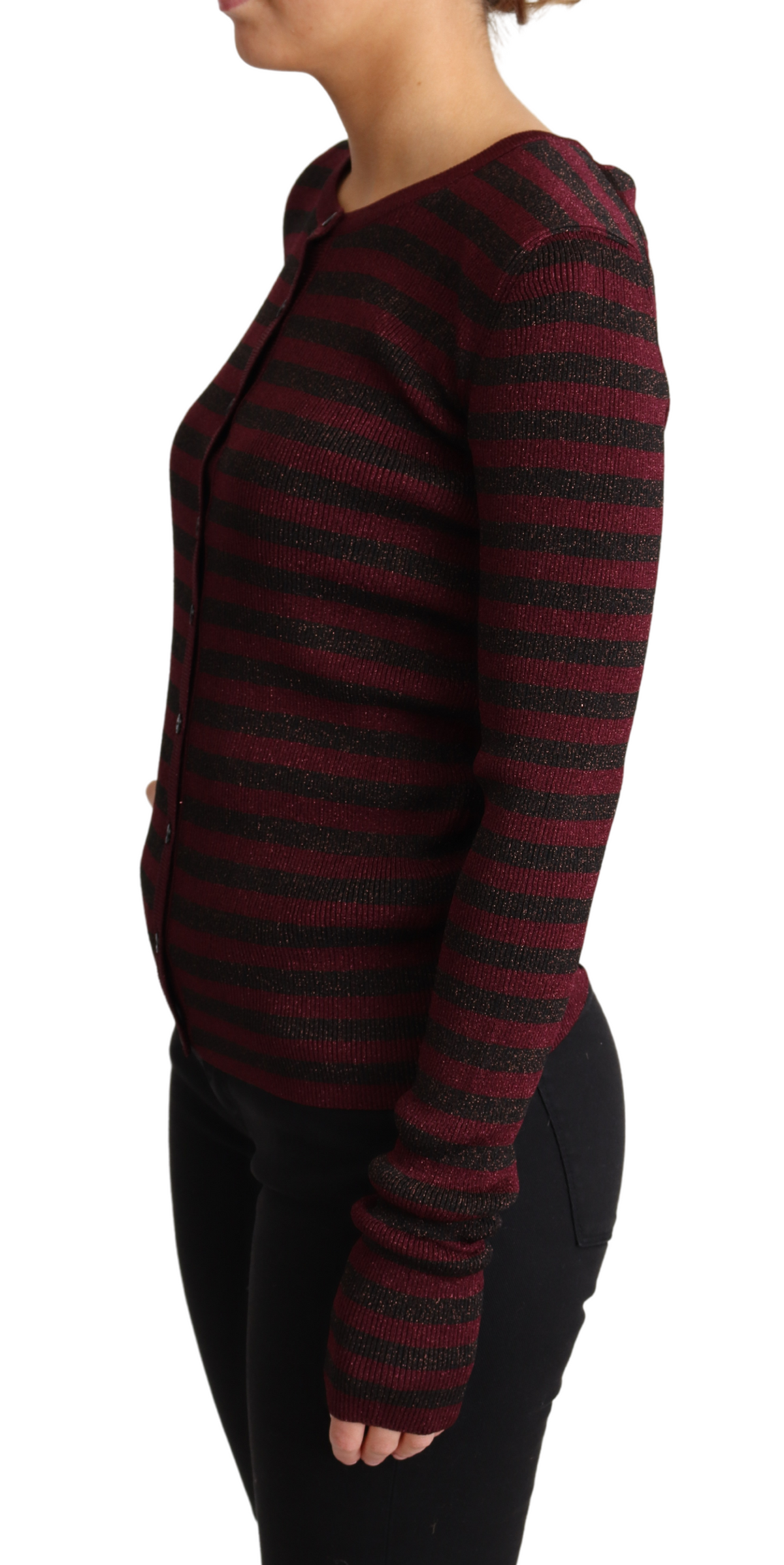 New Dolce & Gabbana Black Red Striped Cardigan Sweater
