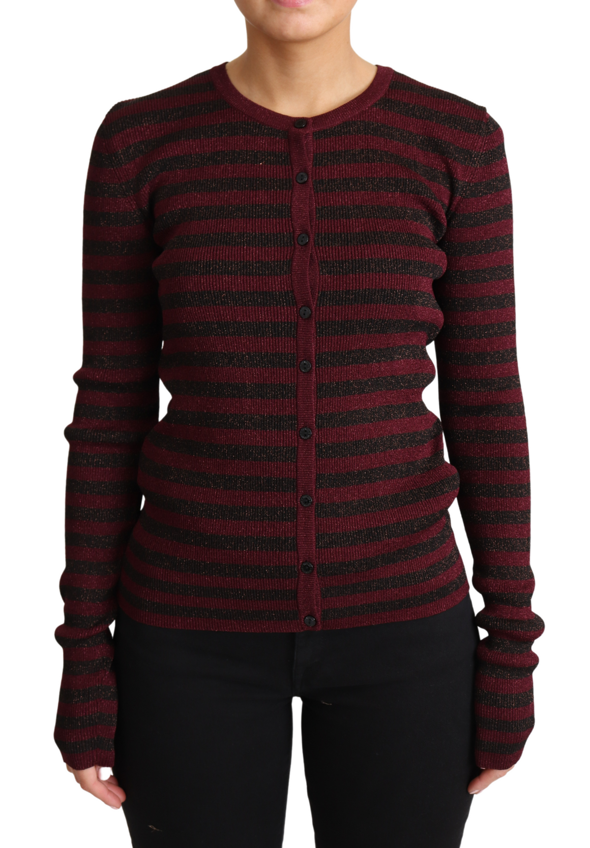 New Dolce & Gabbana Black Red Striped Cardigan Sweater
