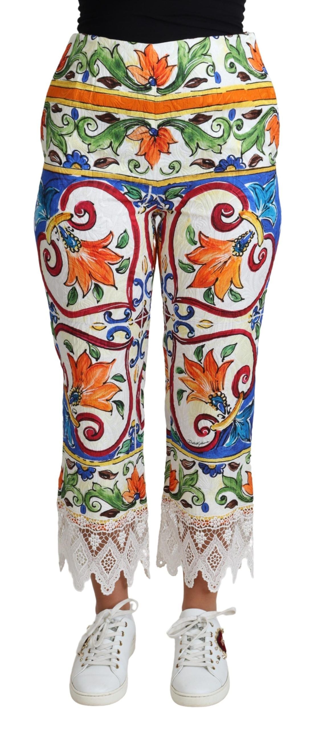 New Dolce & Gabbana Majolica Print Trouser Cotton Pants