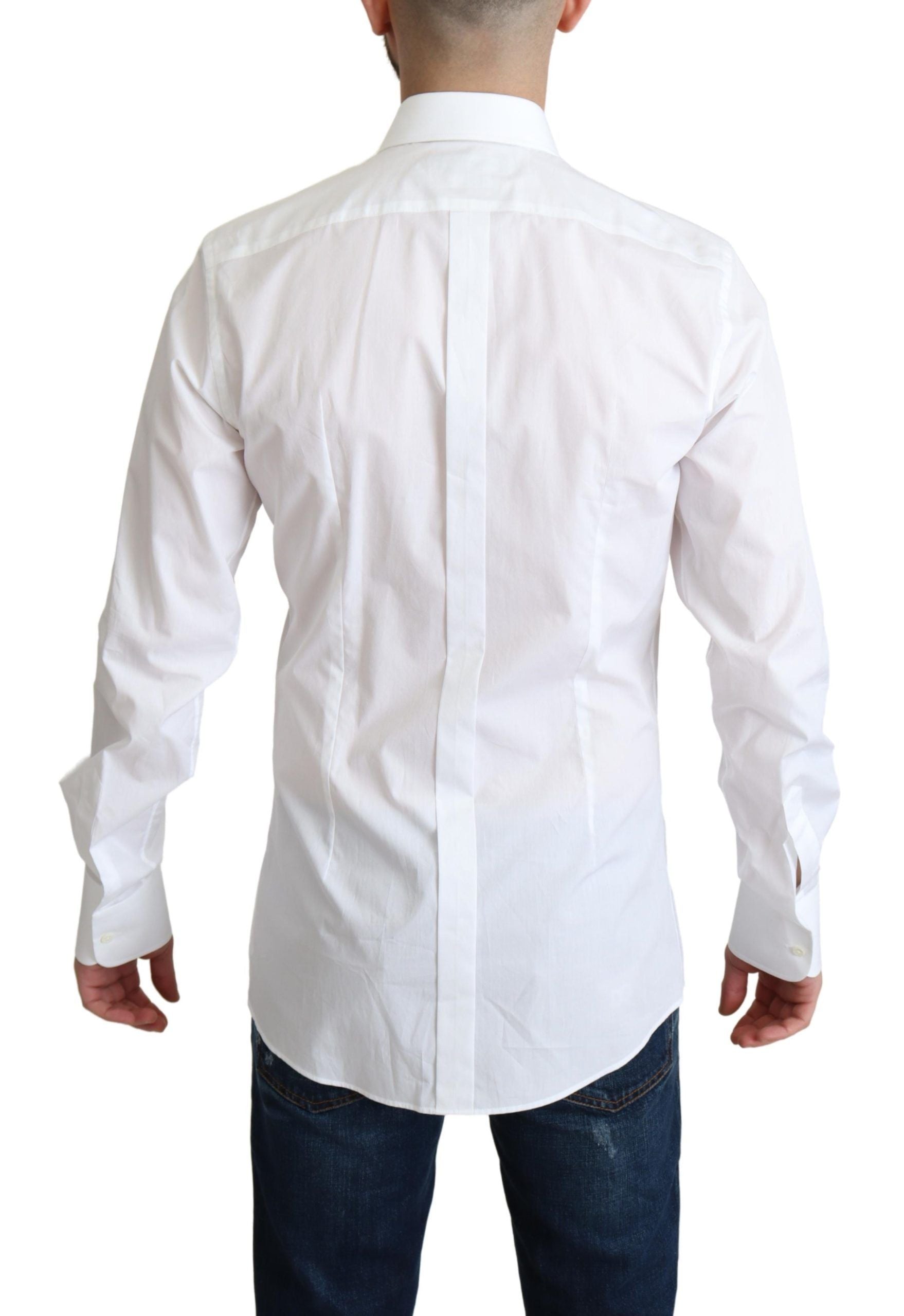 New Dolce & Gabbana White Bib Cotton Poplin Men Formal Shirt