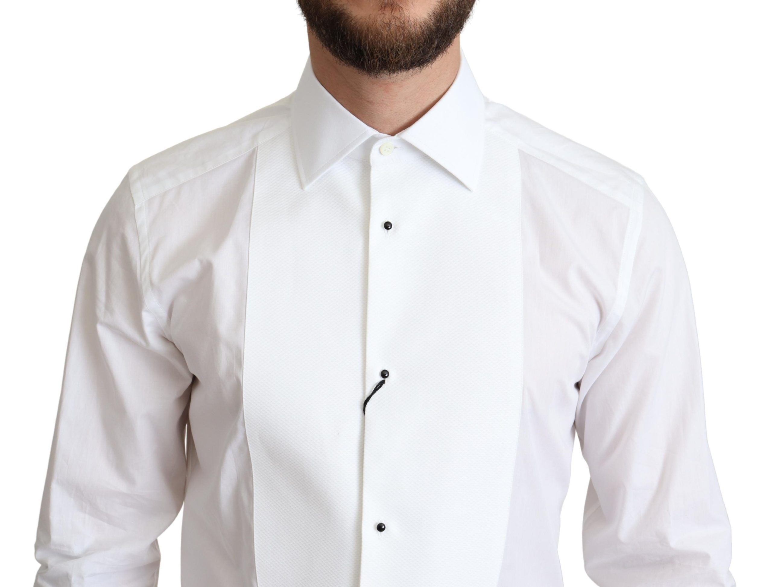 New Dolce & Gabbana White Bib Cotton Poplin Men Formal Shirt