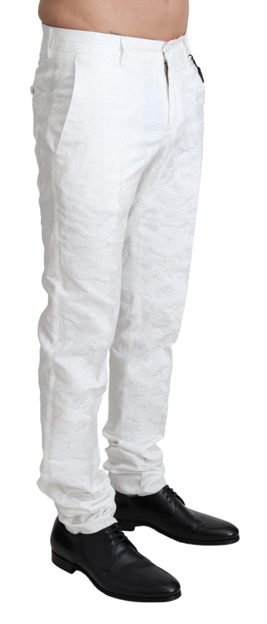 New Dolce & Gabbana White Brocade Jaquard Dress Trouser Pants