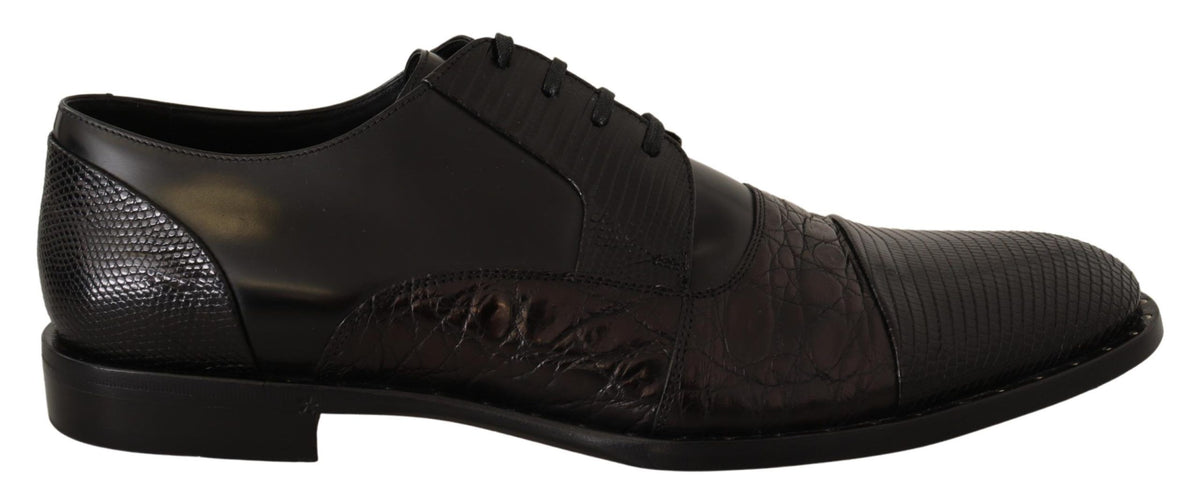New Dolce & Gabbana Black Leather Exotic Skins Formal Shoes