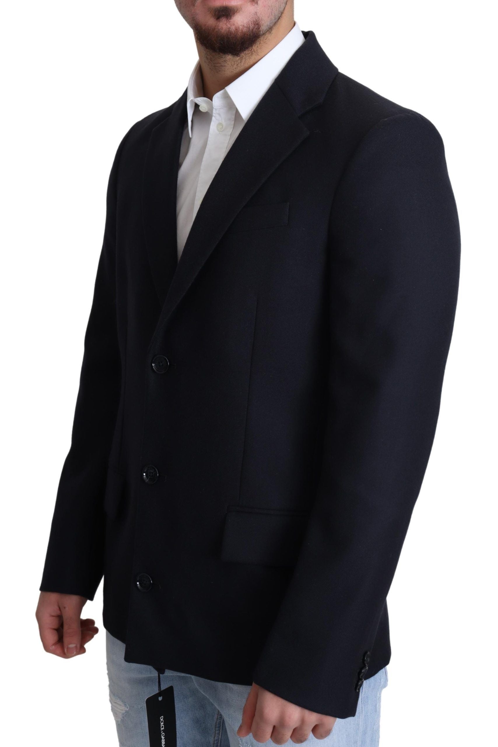 New Dolce & Gabbana Dark Blue Wool Single Breasted Coat Jacket