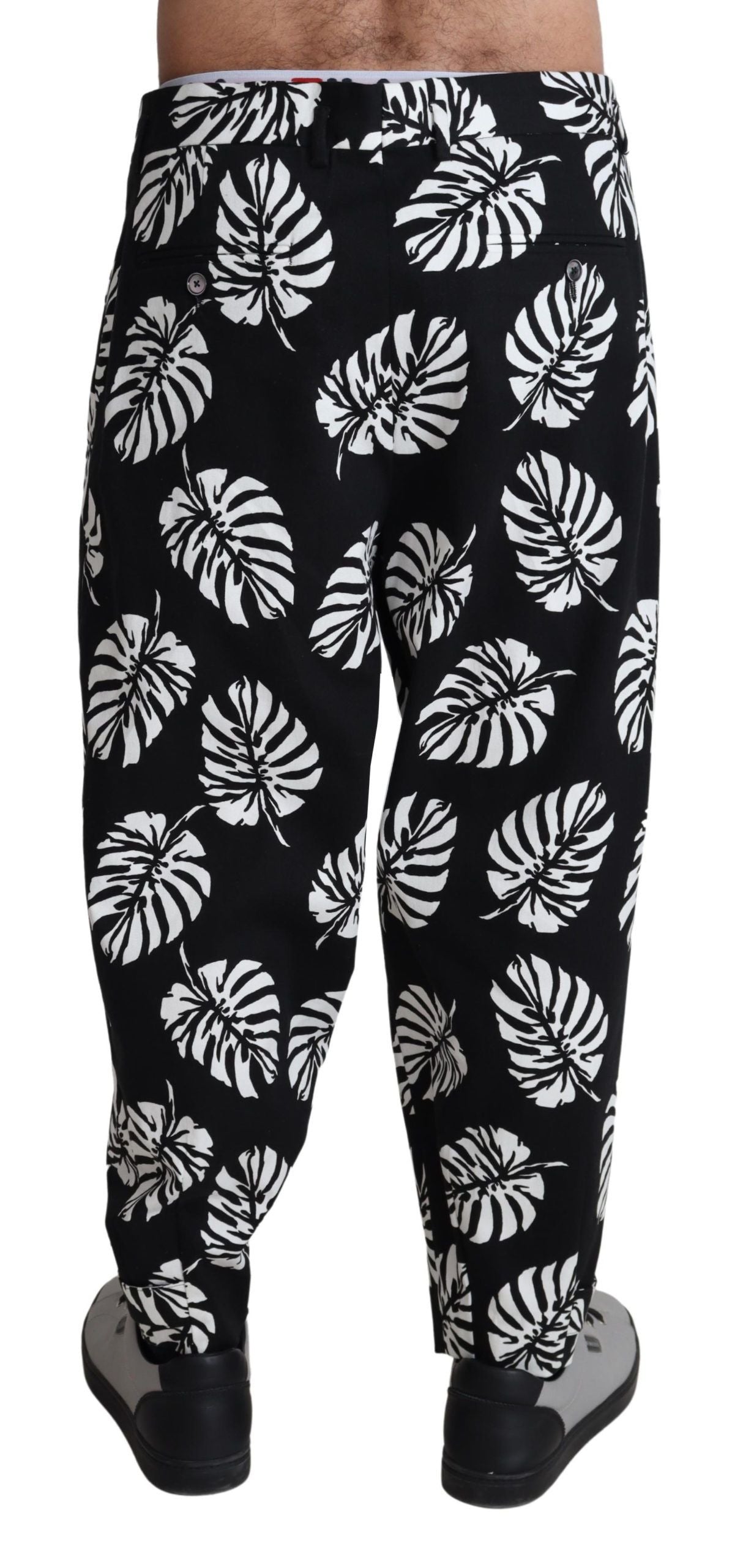 New Dolce & Gabbana Black Leaf Cotton Stretch Trouser Pants Pants